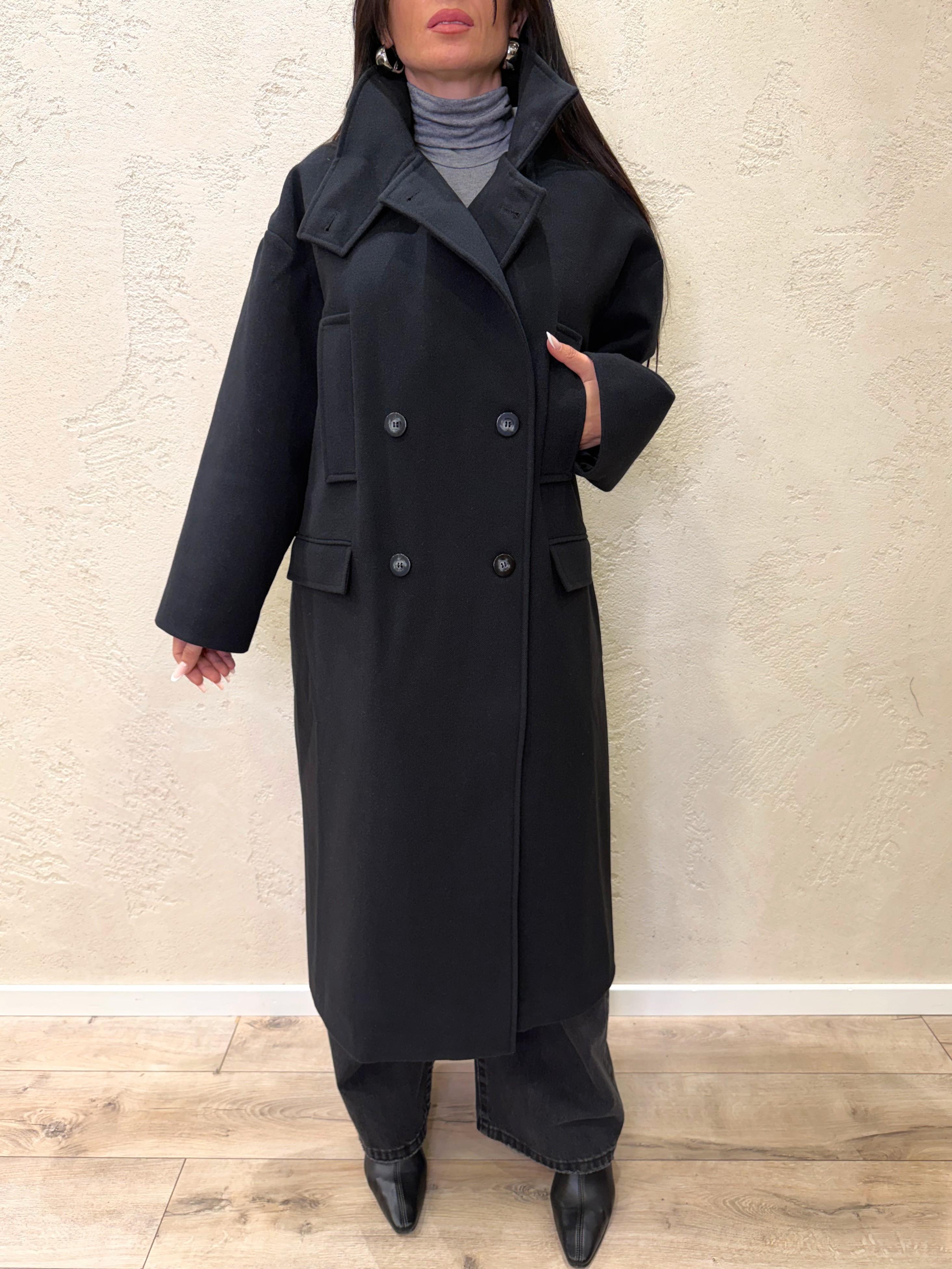 cappotto lungo over misto lana collo alto TF1795 NERO VICOLO 