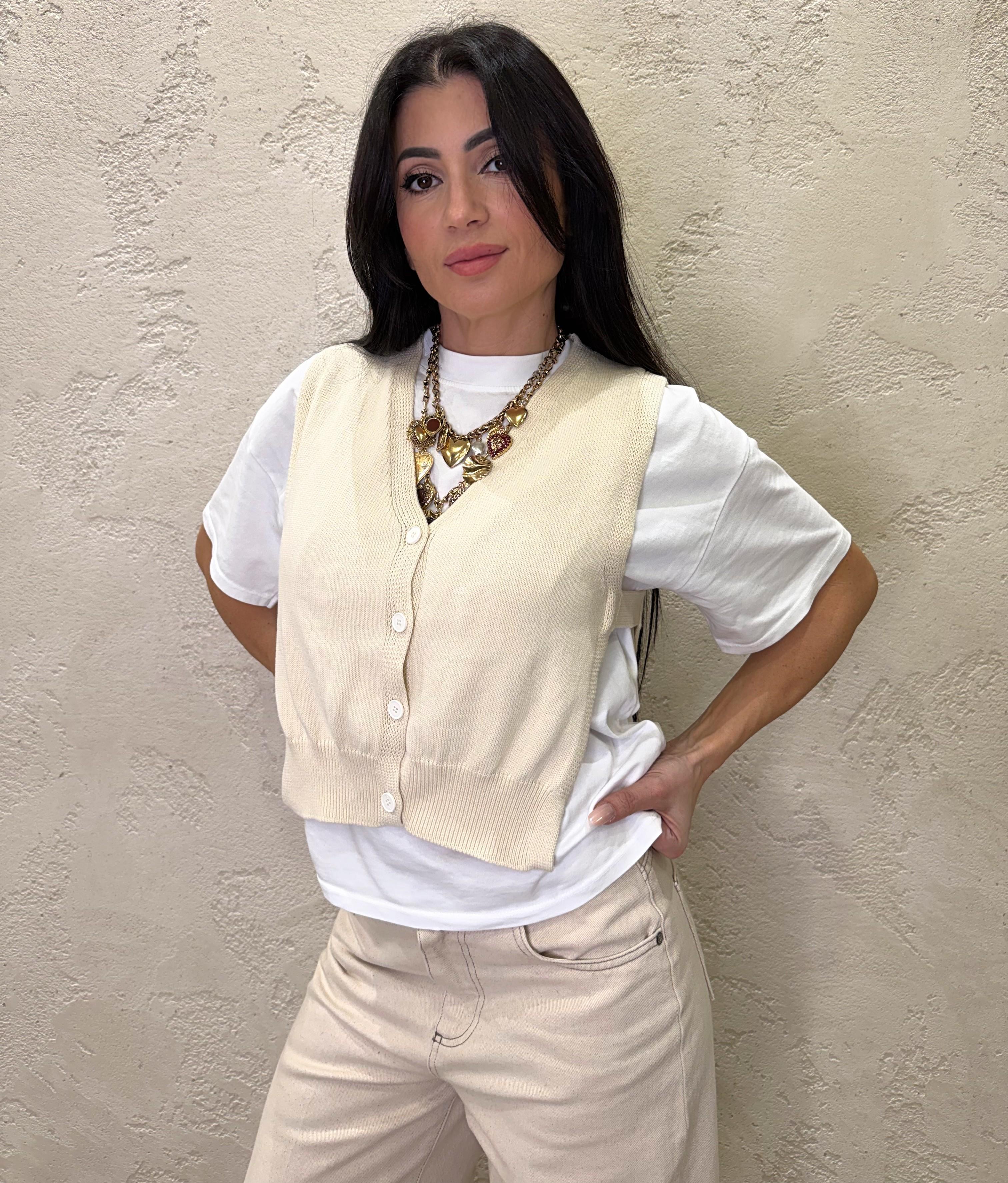 gilet in maglia fianchi aperti 7AB7033 BURRO VICOLO 