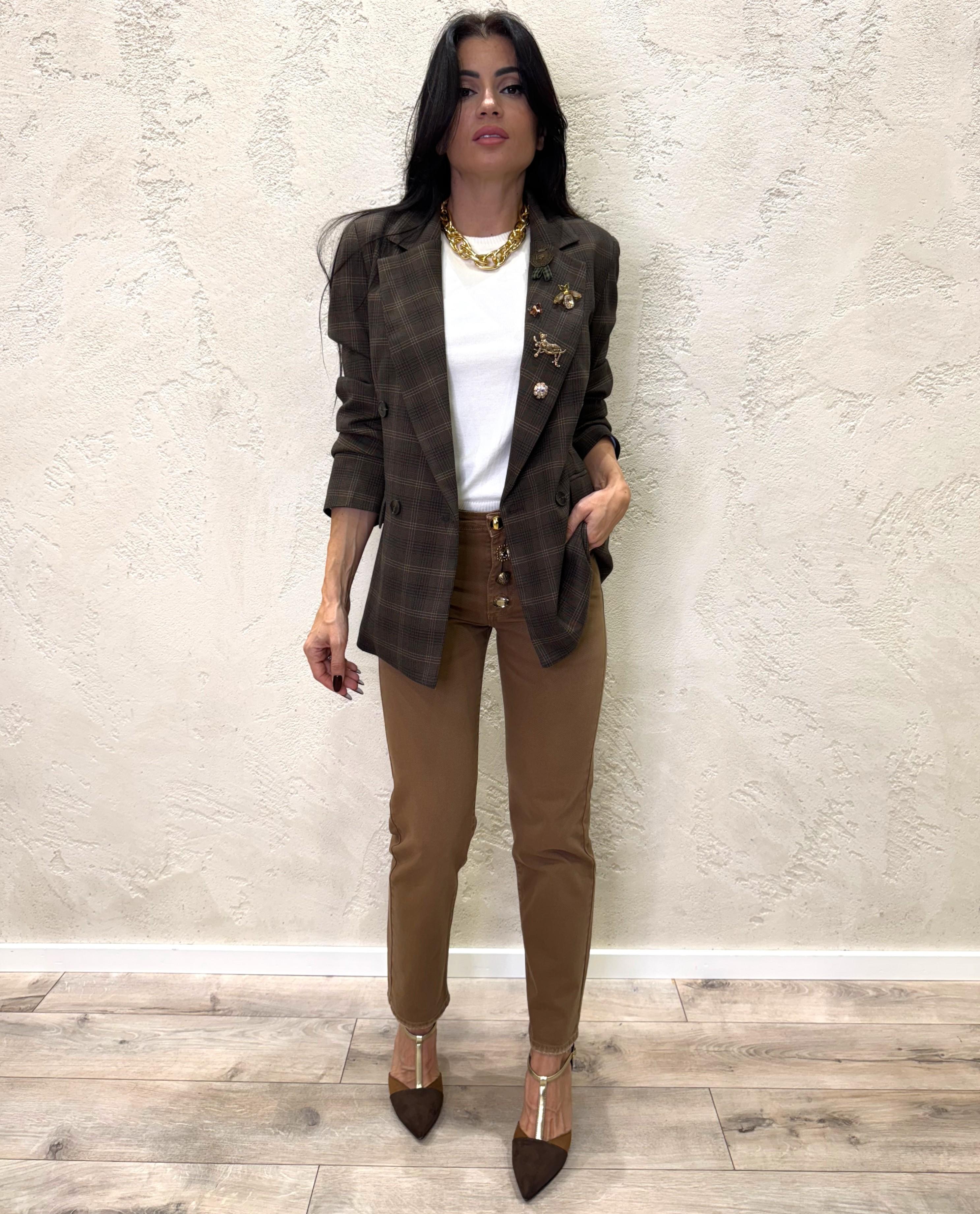 blazer doppiopetto in check con spille removibili 26B843 MARRONE MOTEL 