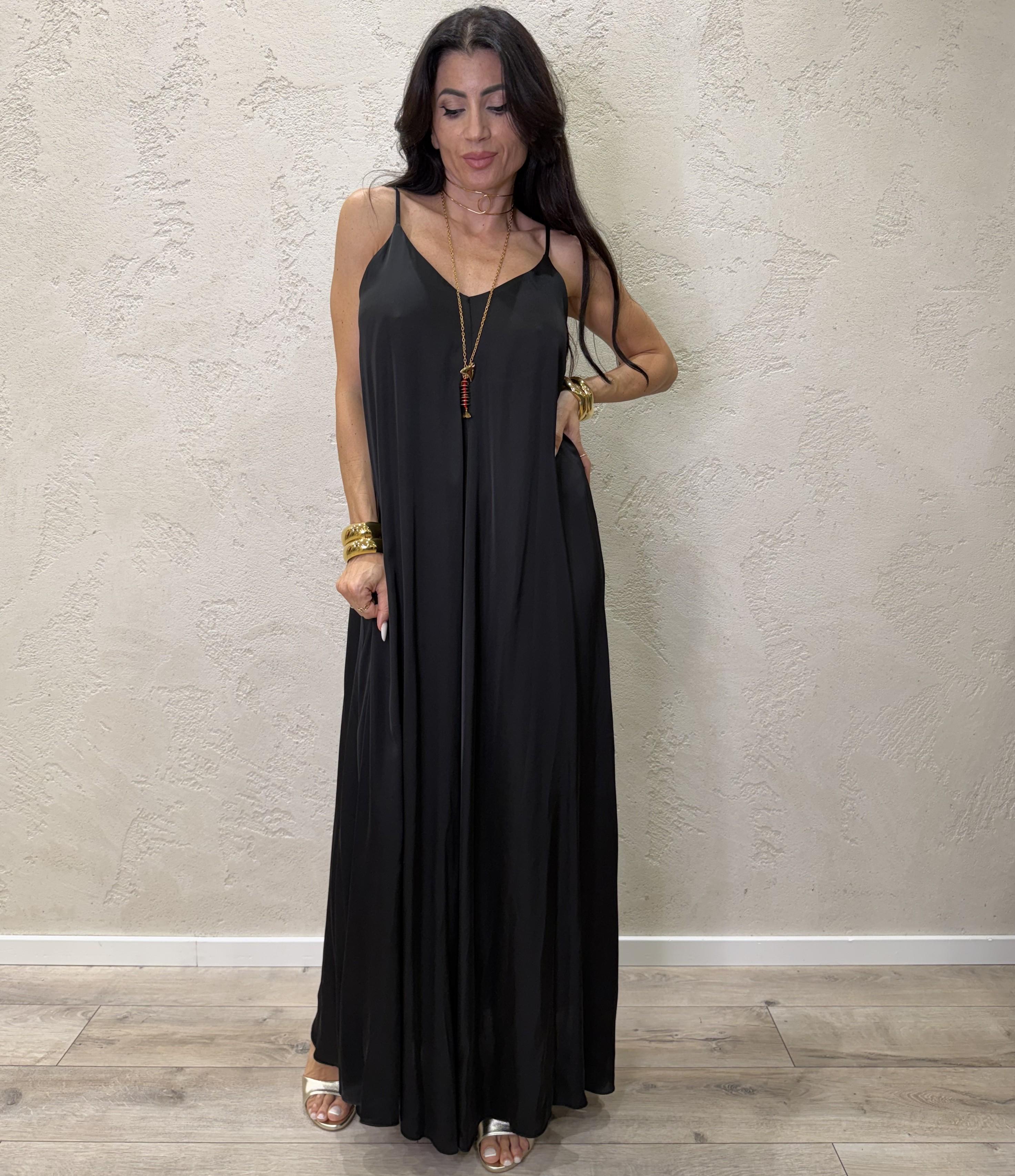 abito svasato in satin scollo a v TAB2587 NERO VICOLO 