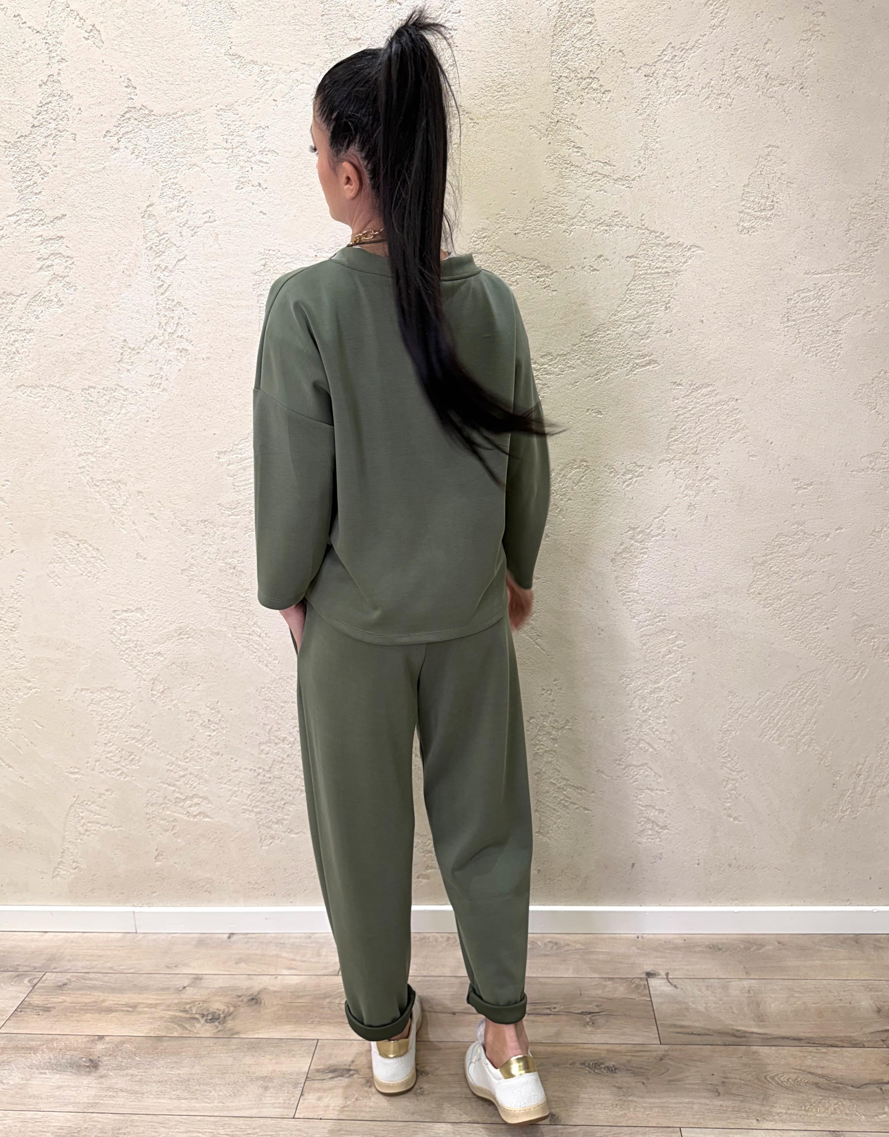 tuta in scuba leggera elasicizzata misto viscosa 26106CP VERDE MILITARE SUSY MIX 