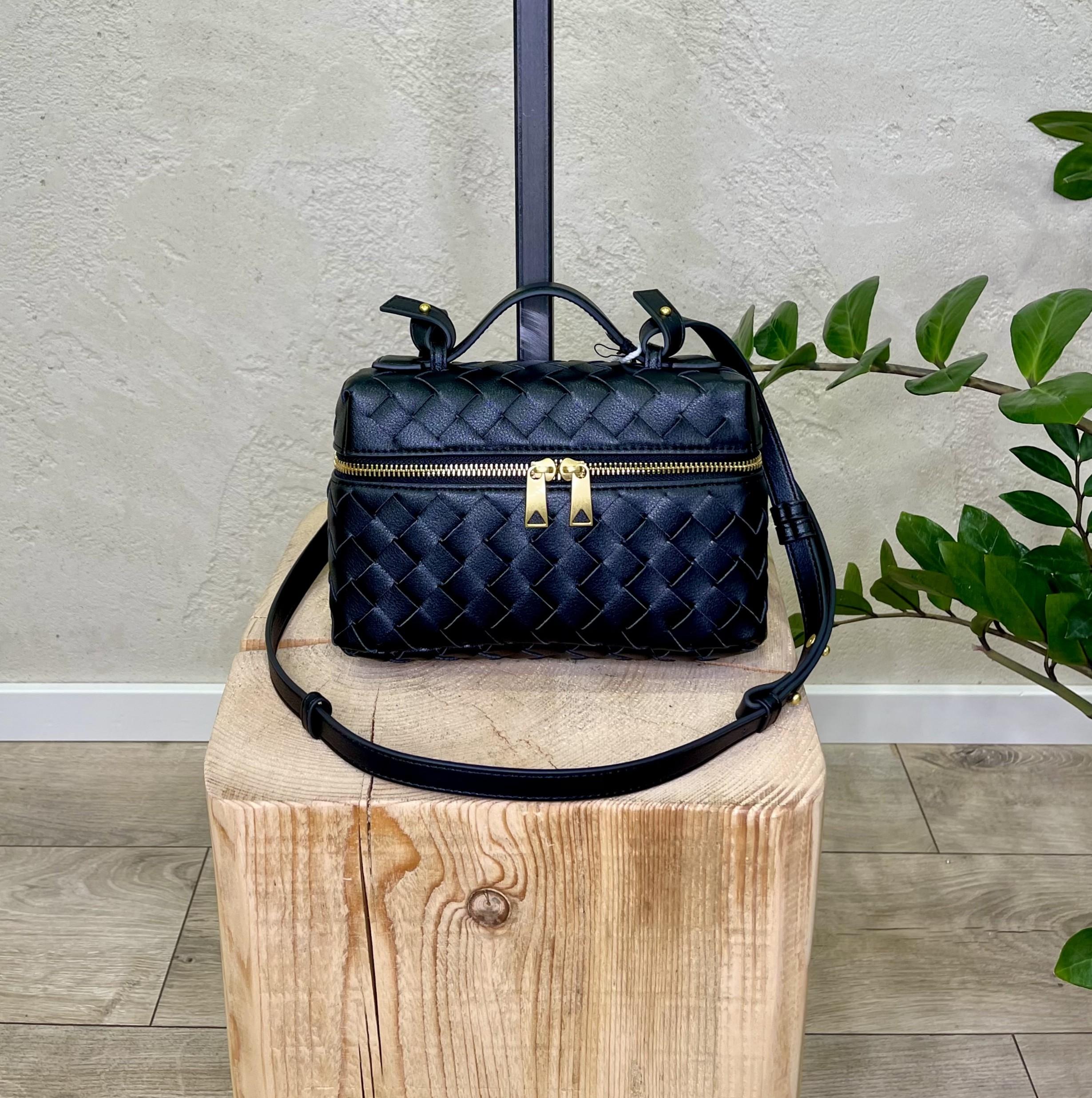 borsa bauletto intrecciata 100% vera pelle BBINTRECCIO NERO ELEVI 
