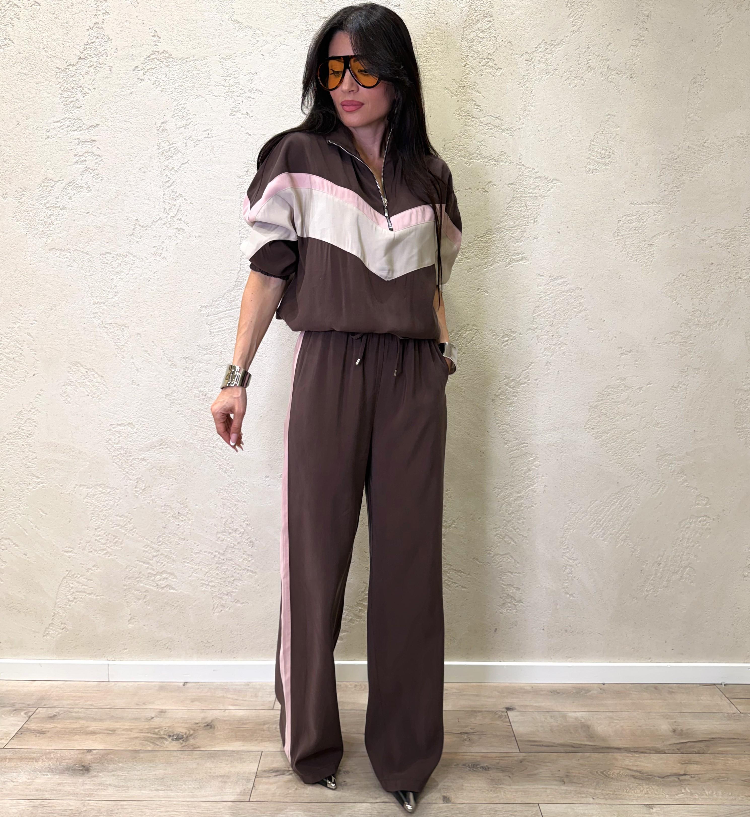 pantaloni laurent modello a palazzo tessuto cupro 26P4584 MORO/ROSA TENSIONE IN 