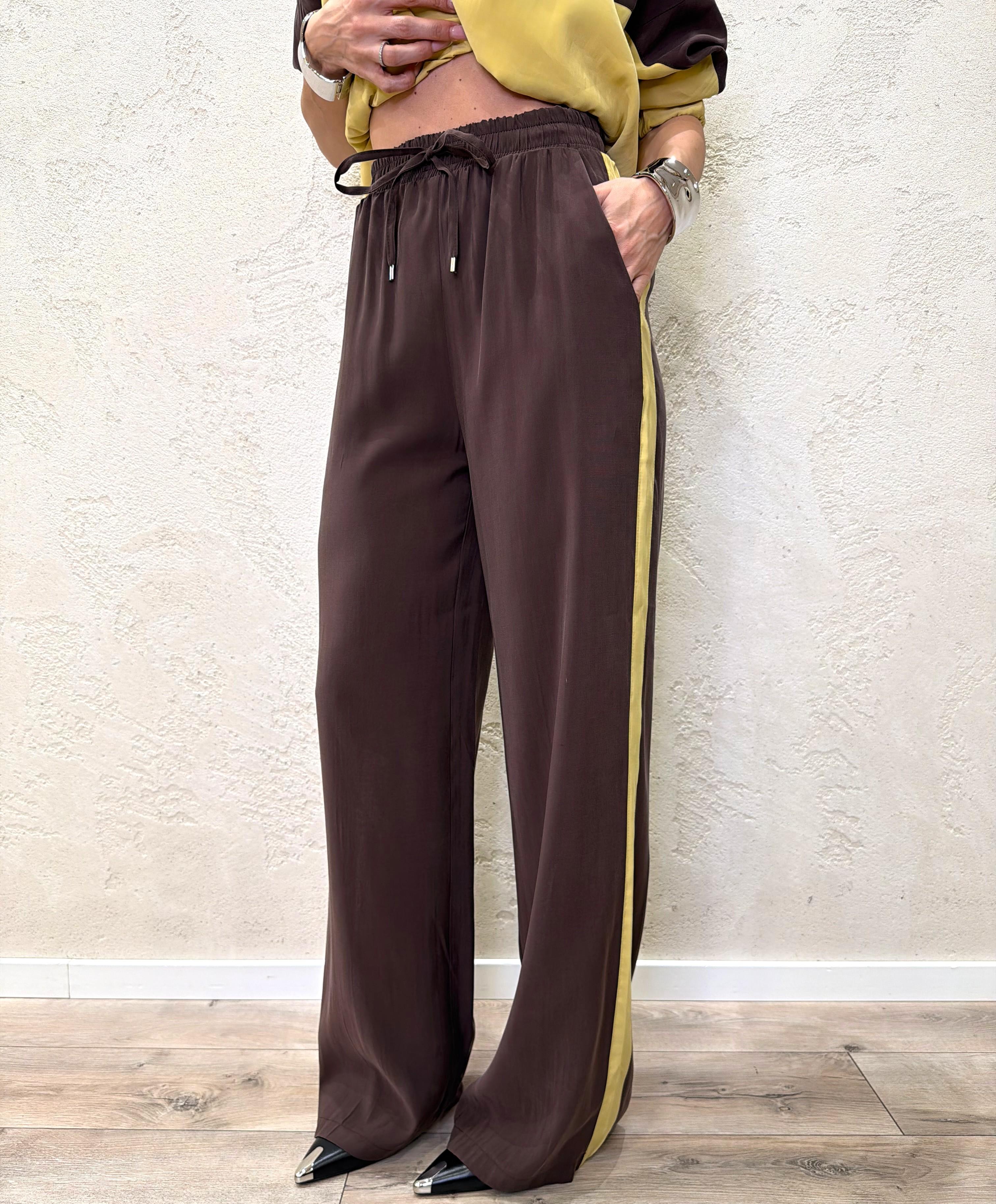 pantaloni laurent modello a palazzo tessuto cupro 26P4584 MORO/GIALLO TENSIONE IN 
