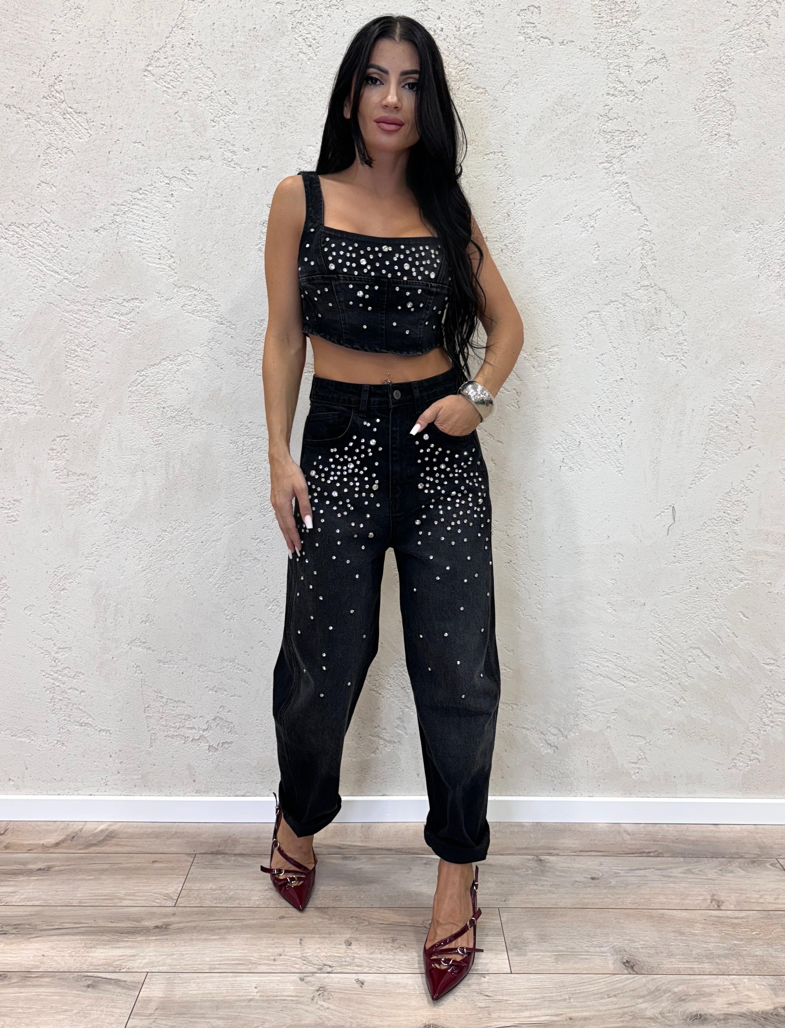 top in jeans con strass TI2449 NERO TENSIONE IN 