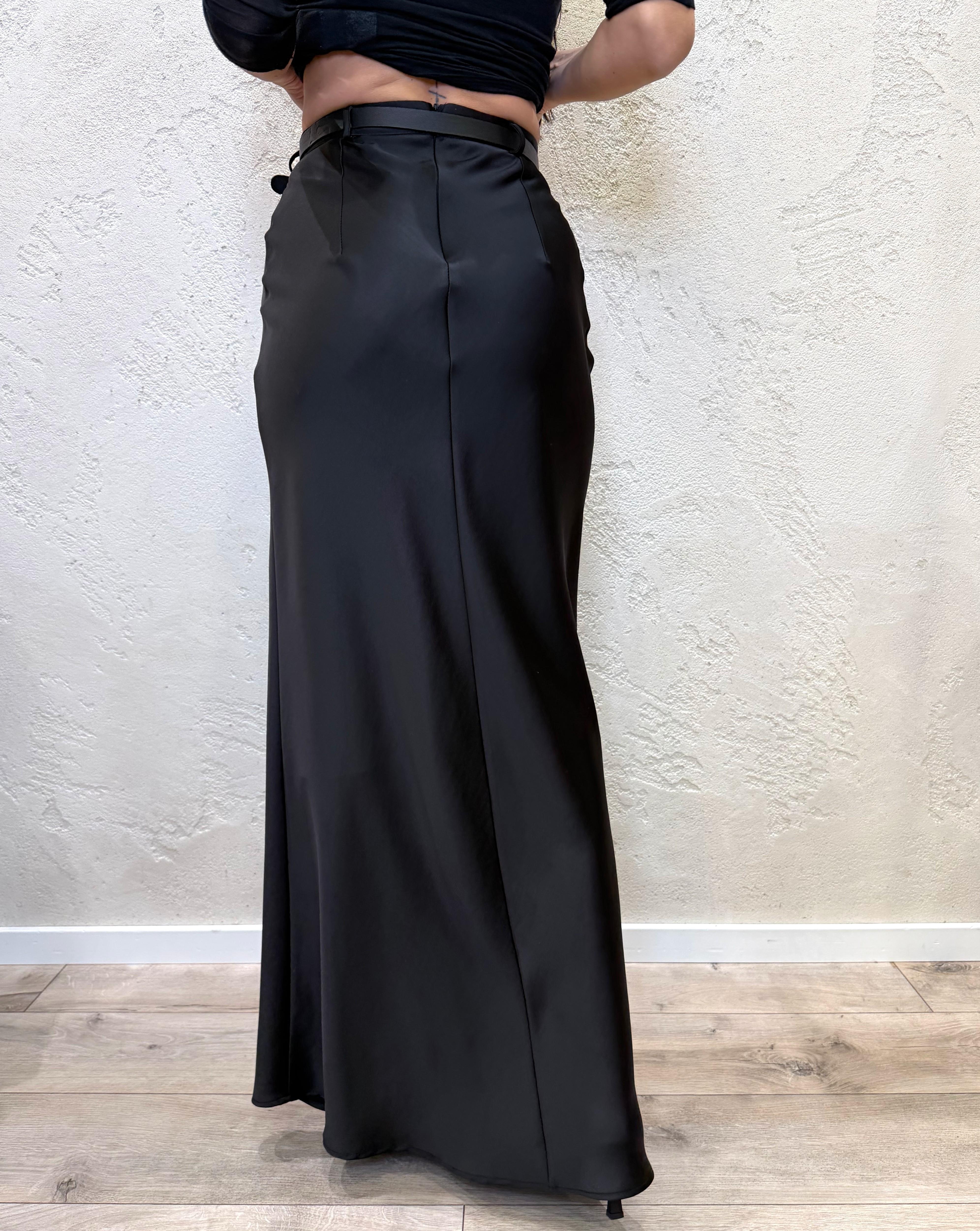 gonna lunga a sirena a vita alta effetto satinato GMF4KBA NERO IMPERIAL 