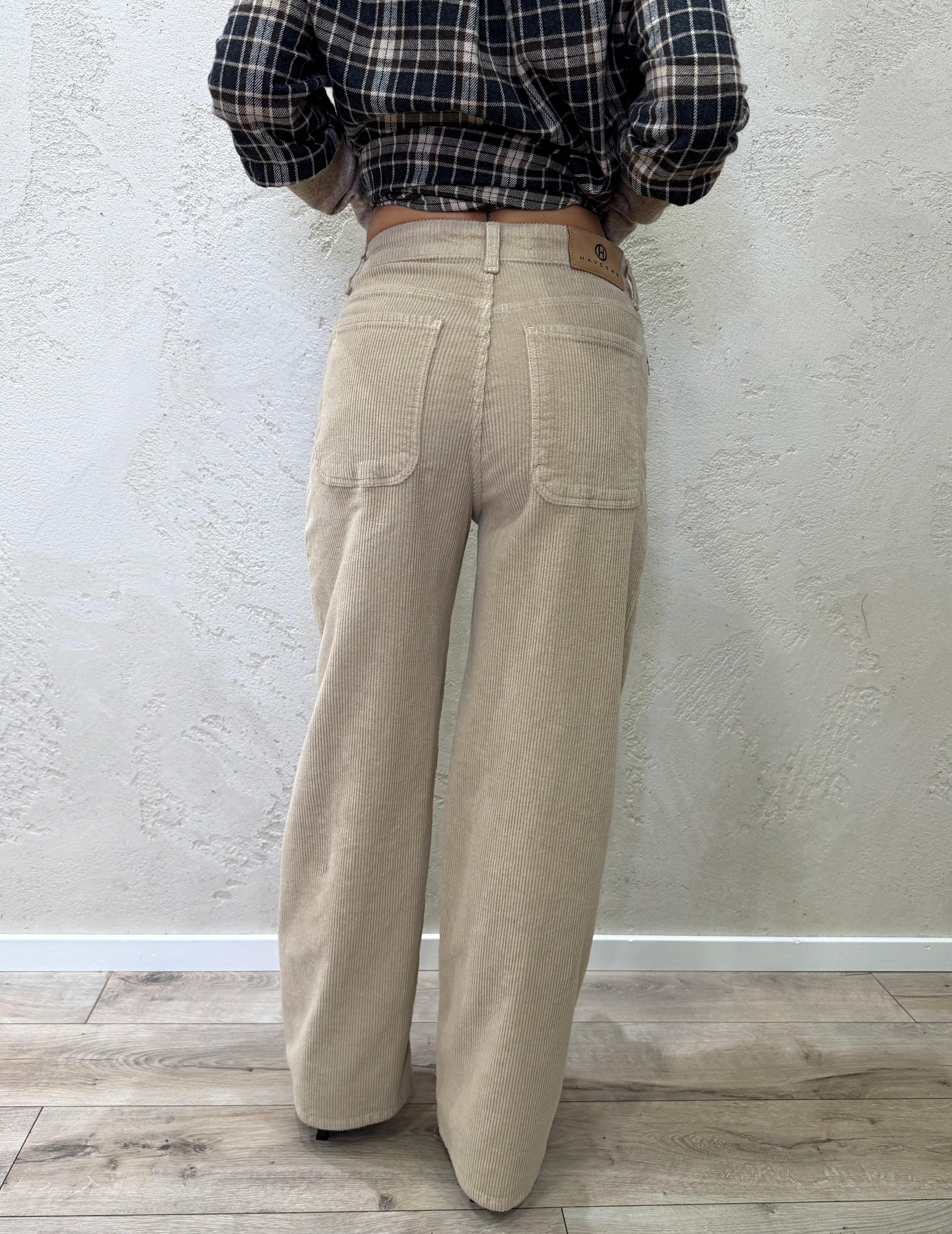 pantaloni a gamba dritta in velluto a costine PLS-P238 BEIGE HAVEONE 