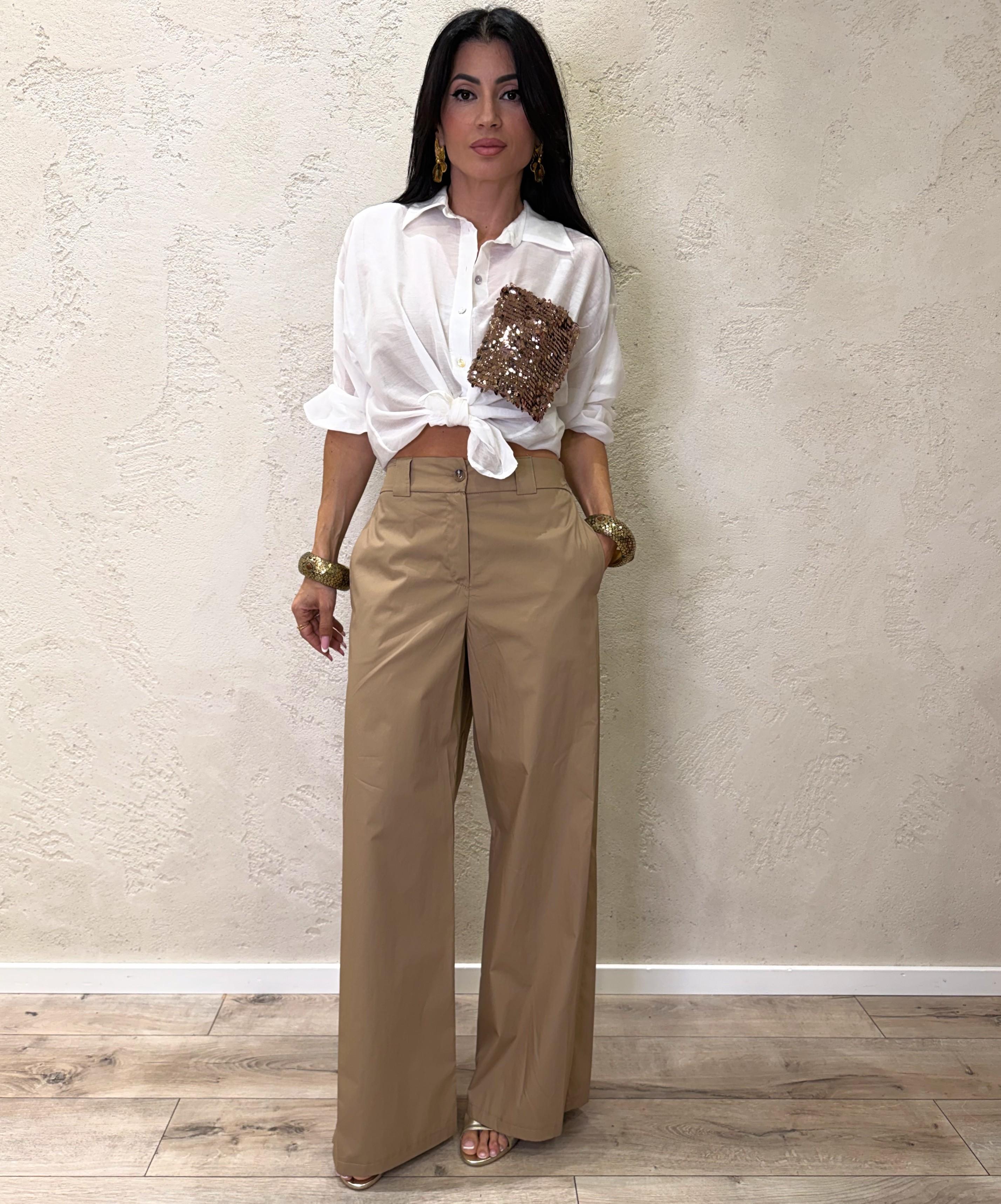 camicia in misto seta con tasca pailettes S26CG26 PANNA TENSIONE IN 