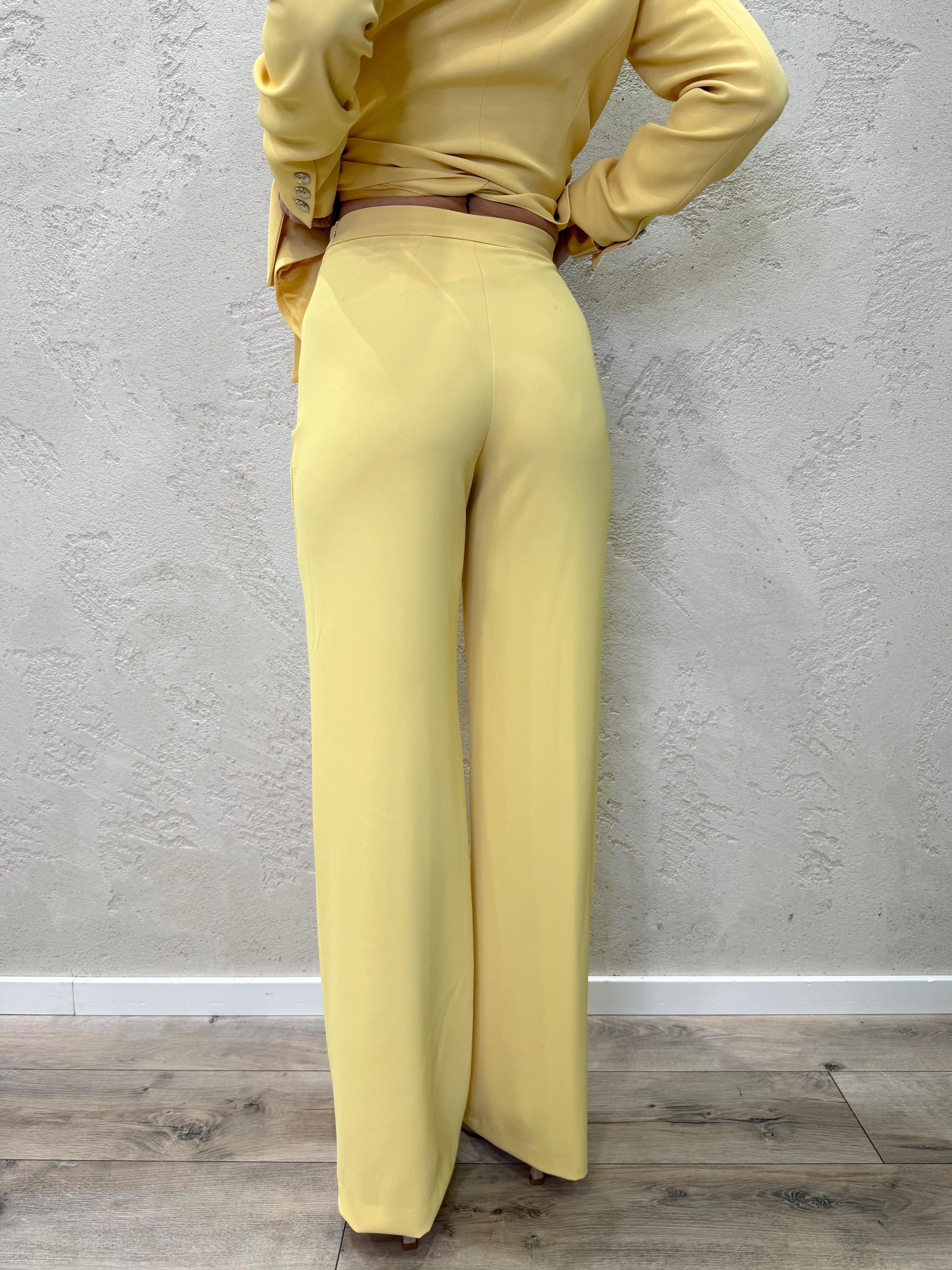 pantalone a palazzo vestibità morbida P9990023V GIALLO IMPERIAL 