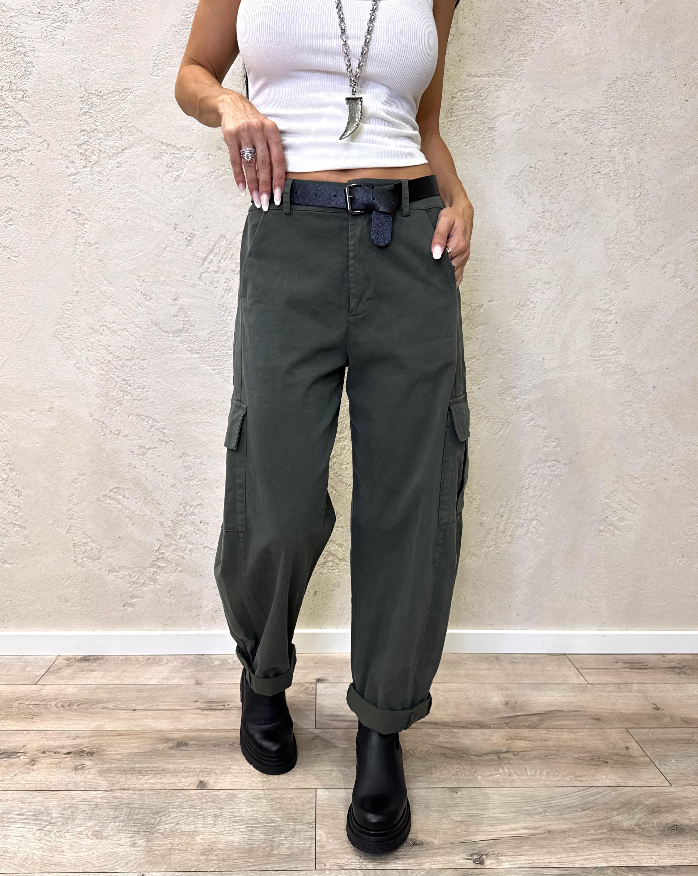 pantalone elasticizzato modello baloon tasconato 59080G VERDE MILITARE SUSY MIX 