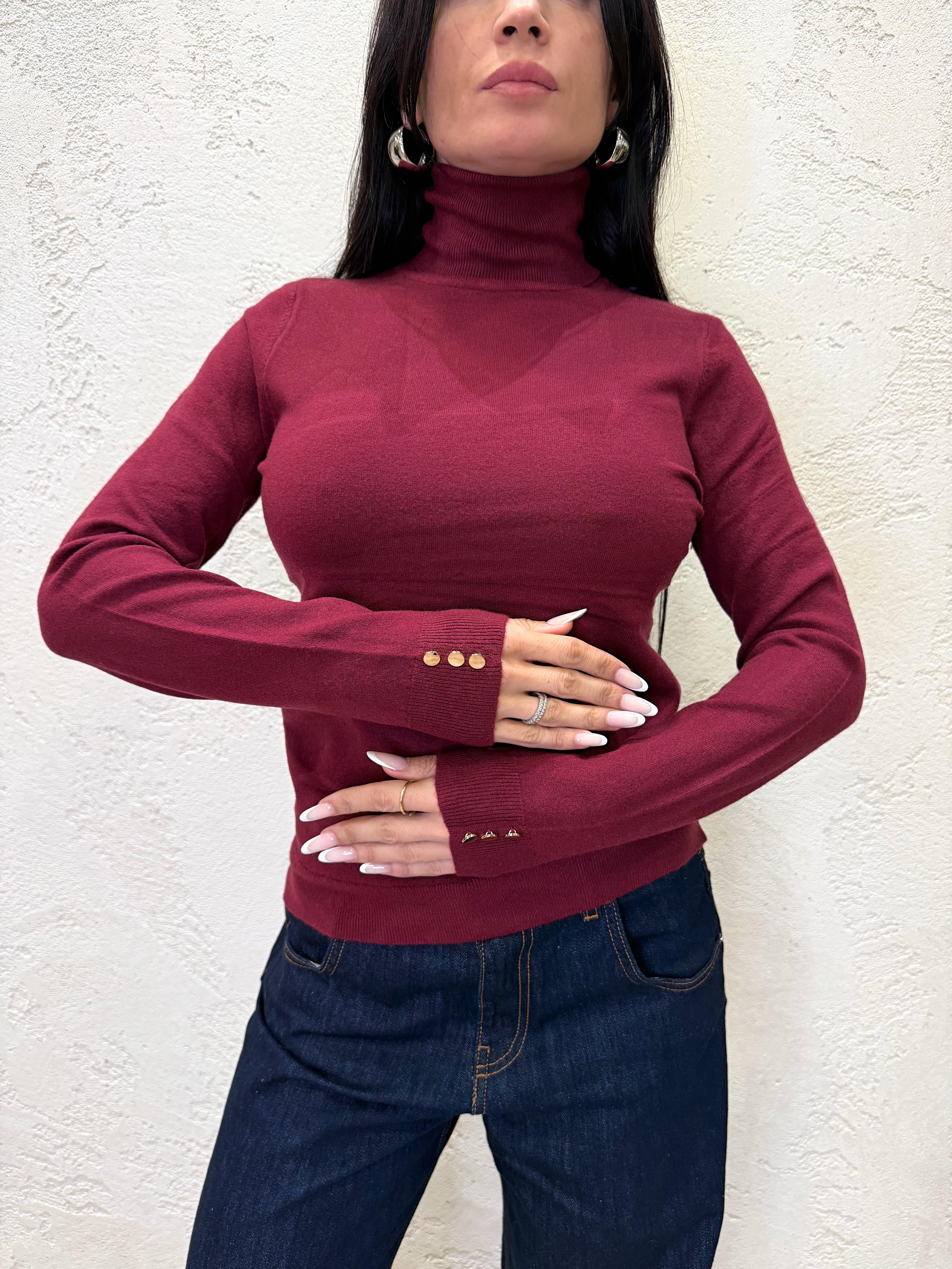 maglia collo alto misto lana con bottoncini su polso MACAB BORDEAUX ELEVI 
