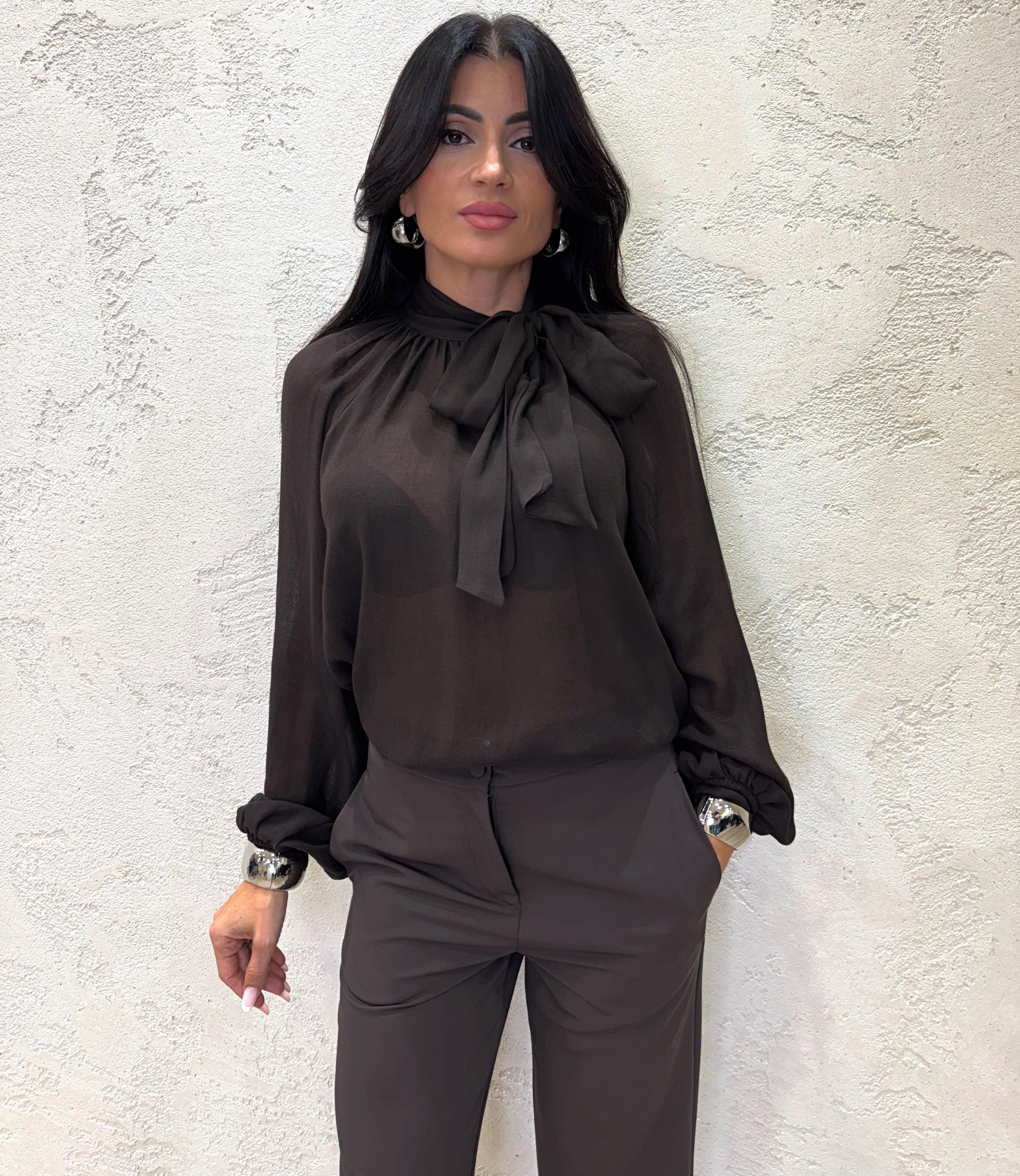 Camicia in misto lana con collo a foulard regolabile BL153010 MORO SUSY MIX 