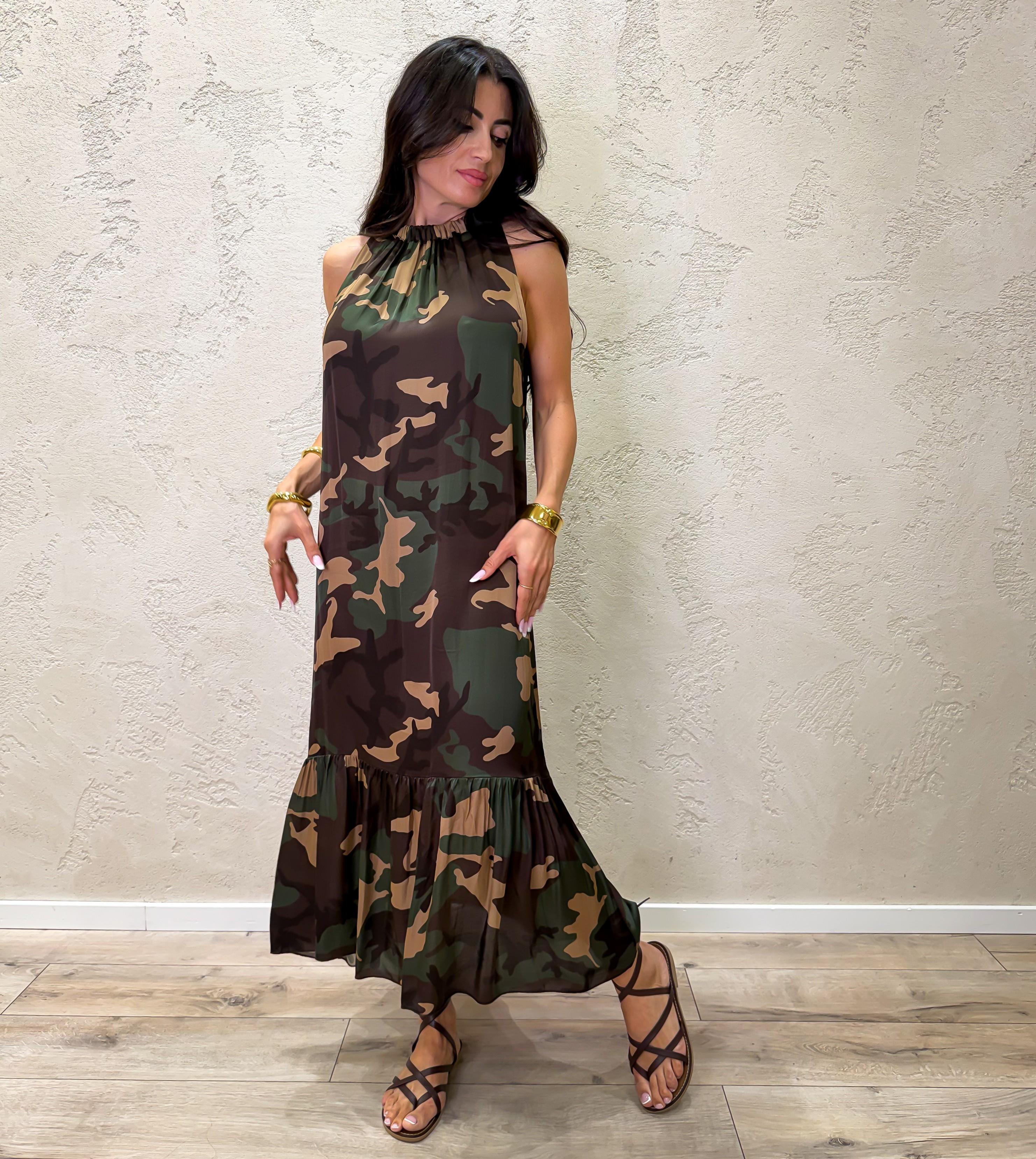 abito midi con scollo all'americana 100% viscosa 245/301/2375 CAMOUFLAGE ELEVI 