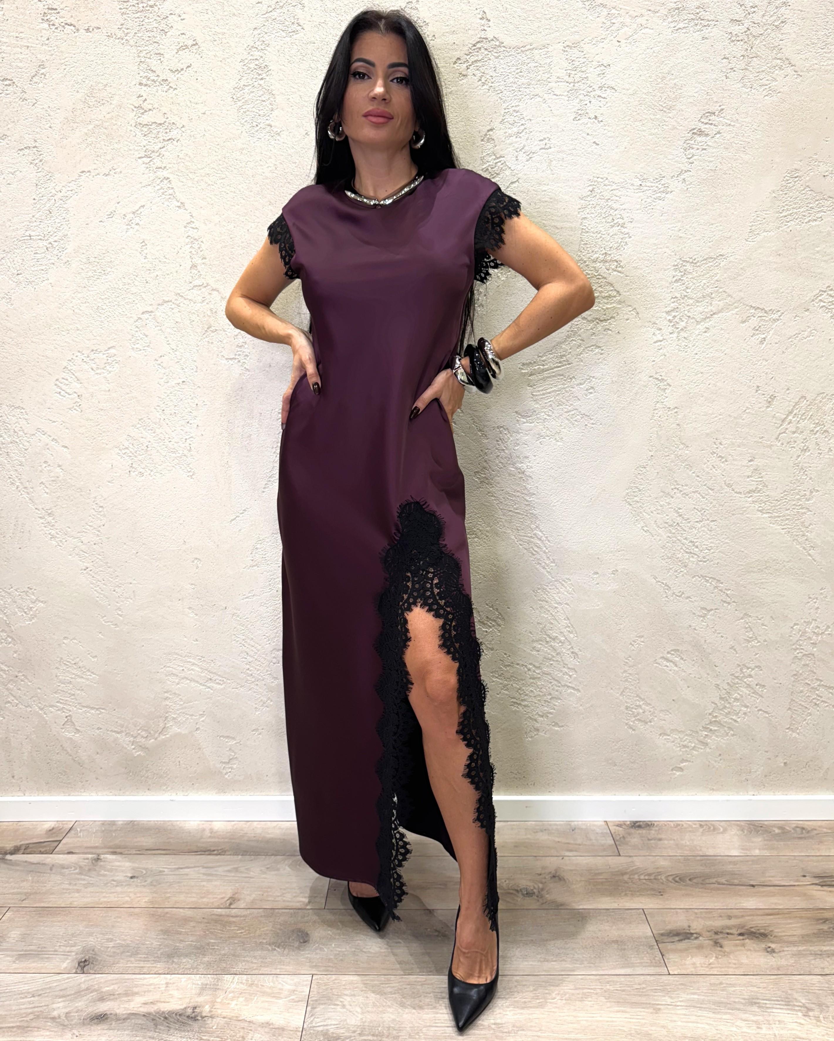 abito lungo in satin con inserti in pizzo W25A258 VINO MOTEL 