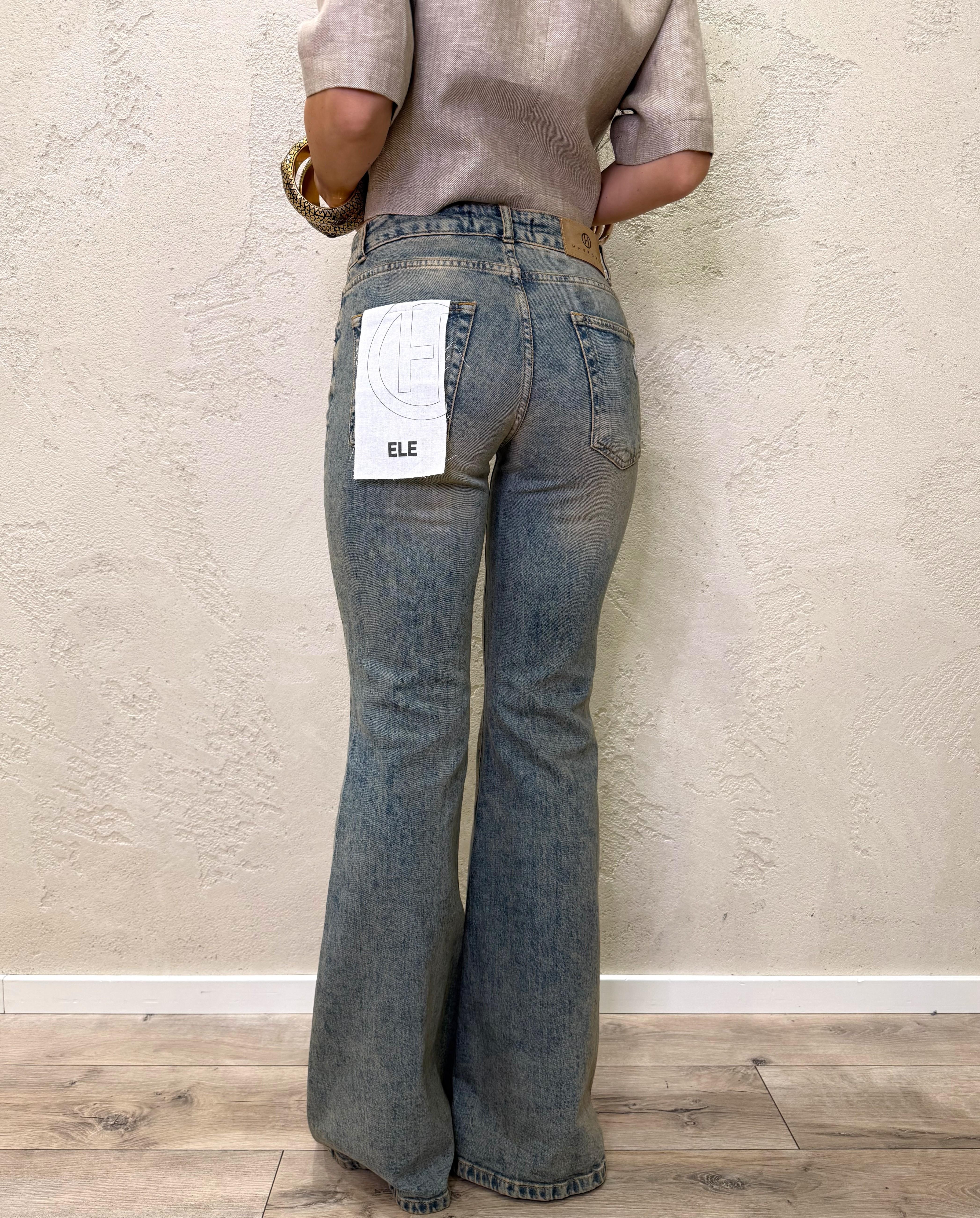 jeans elasticizzato modello ele a zampa PLS-Q389 THE HAVEONE 