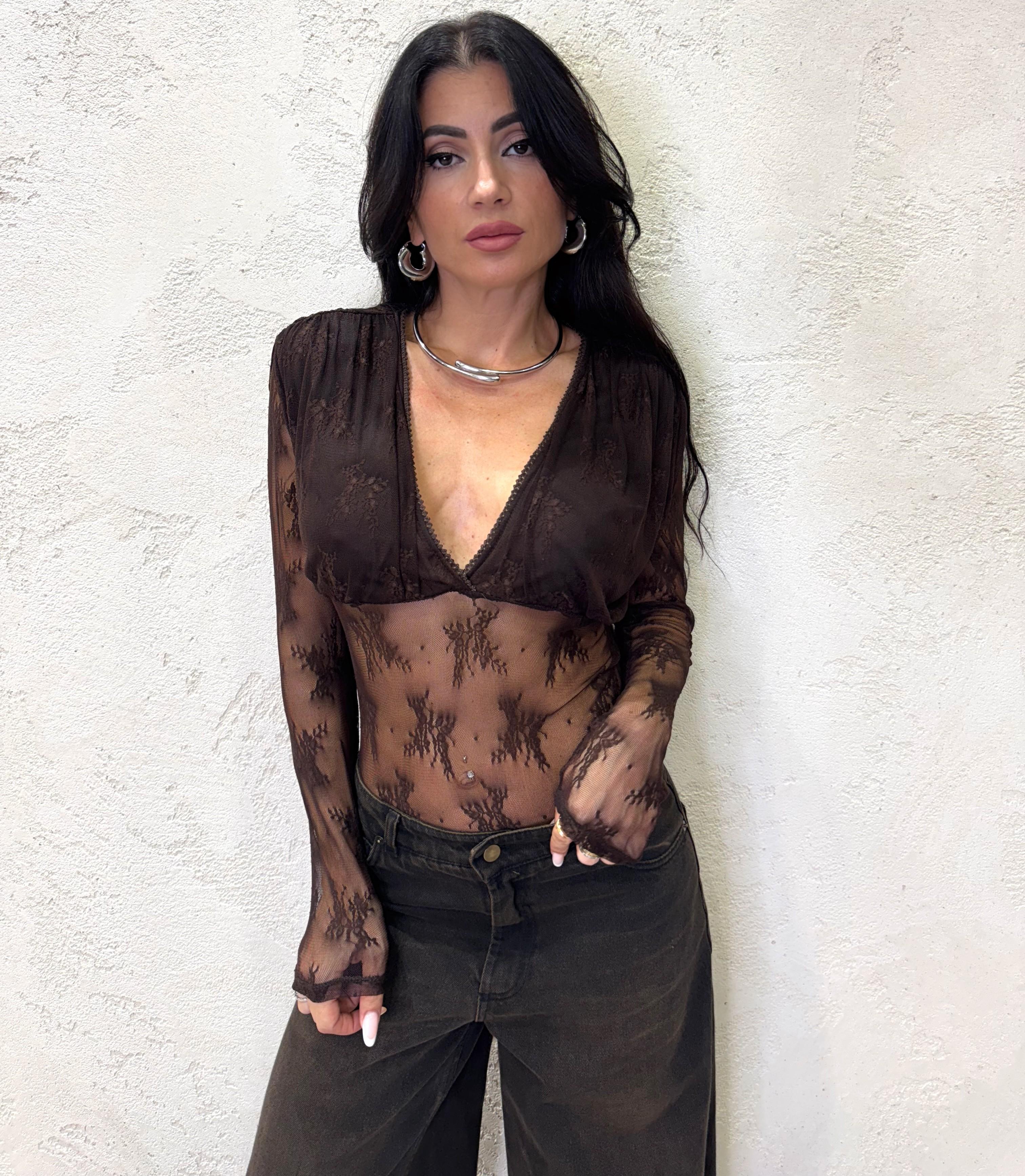 body in pizzo FW250012 CIOCCOLATO TENSIONE IN 