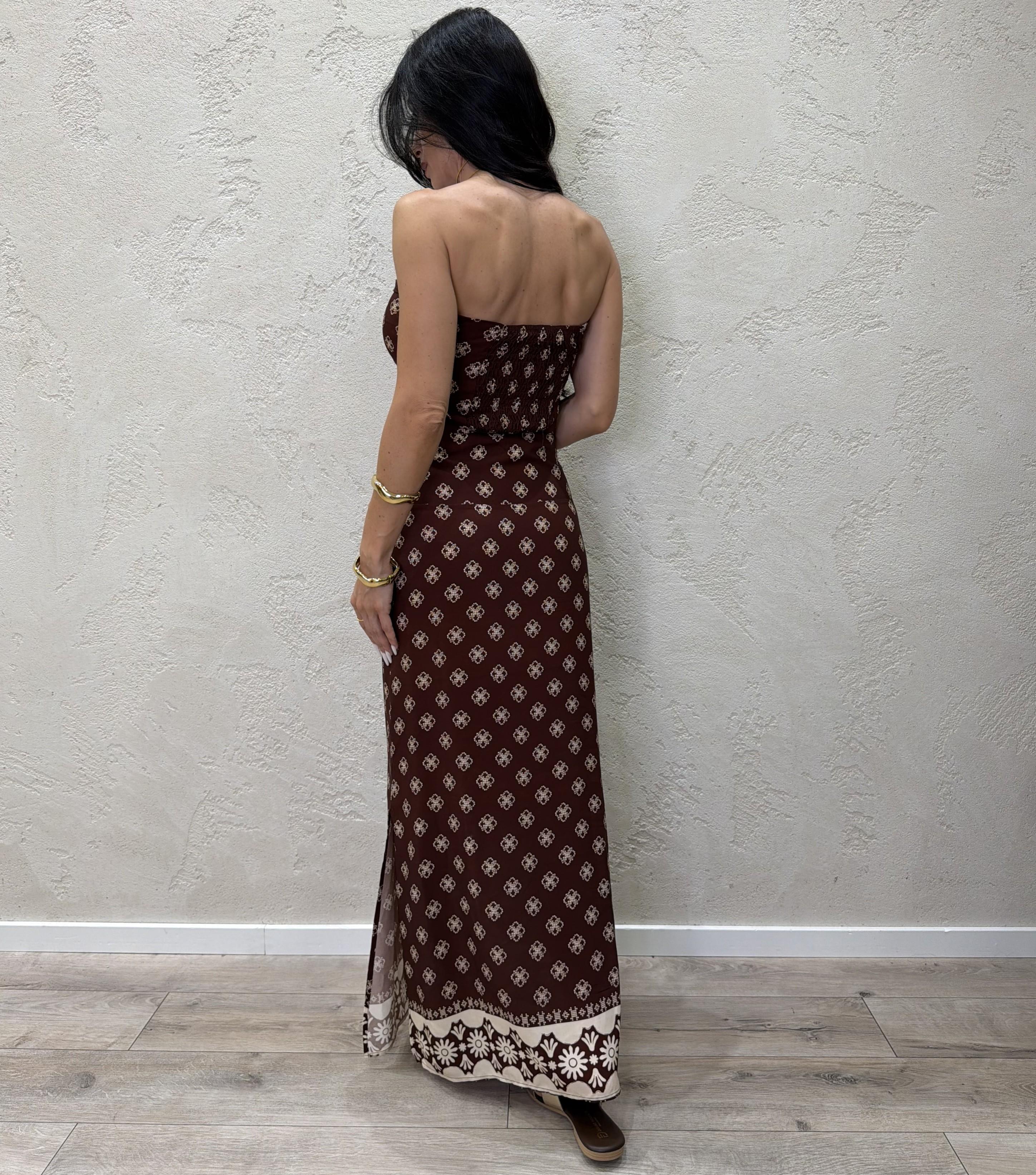 twin set composto da top a fascia e gonna fantasia bandana TAB2652 MORO/PANNA VICOLO 