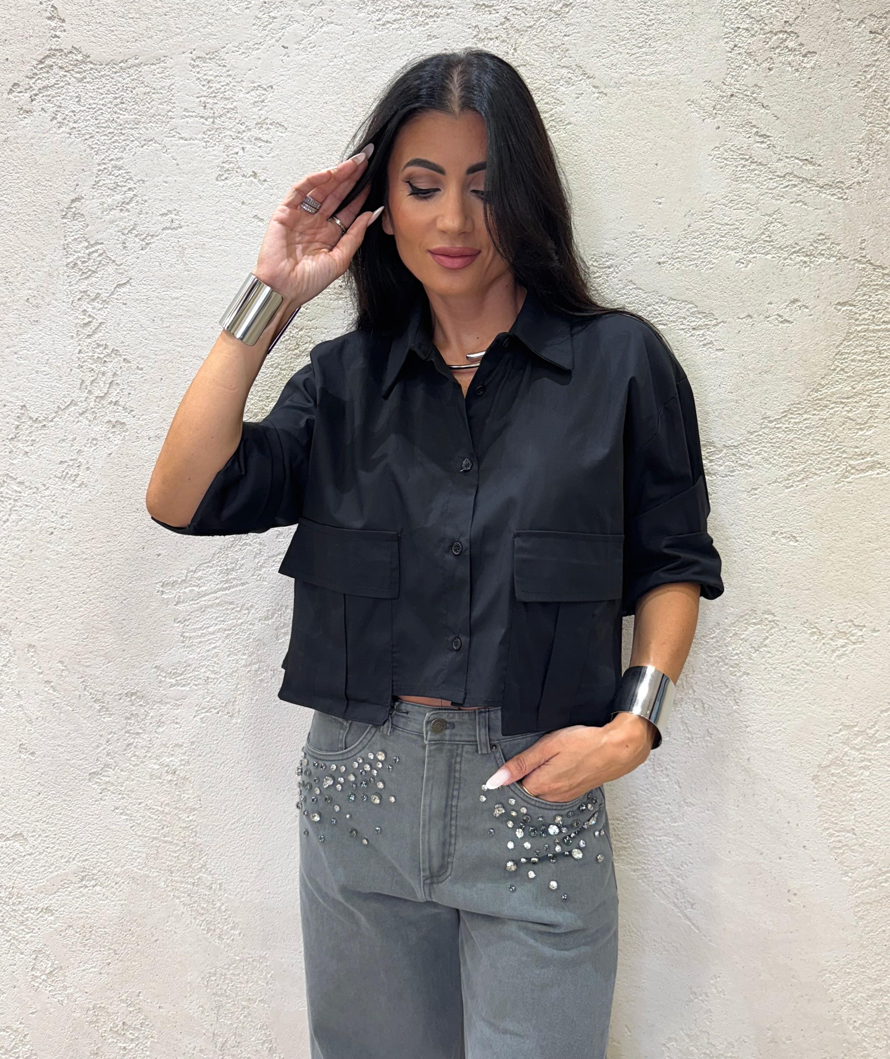 camicia crop con tasche CAMICROP NERO ELEVI 