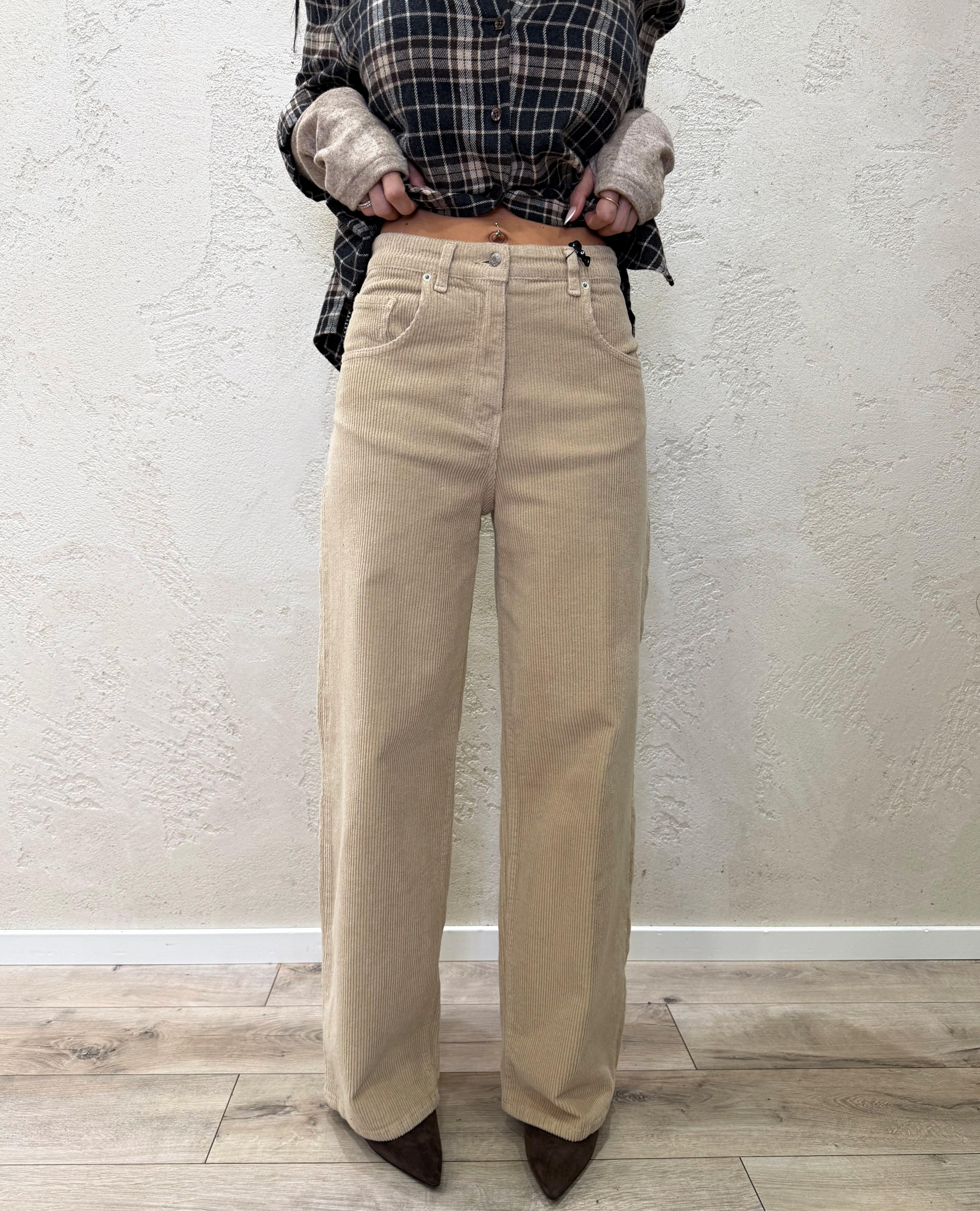 pantaloni a gamba dritta in velluto a costine PLS-P238 BEIGE HAVEONE 