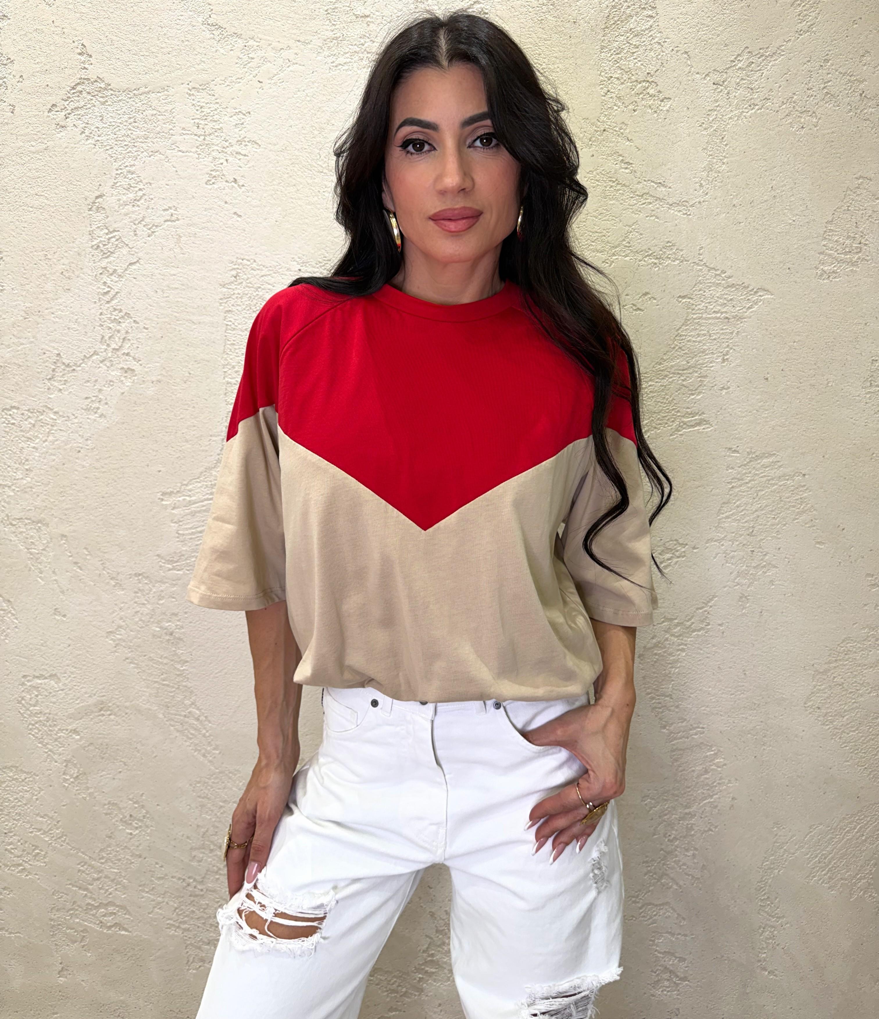 t-shirt doppio colore 3907 ROSSO/SABBIA TENSIONE IN 