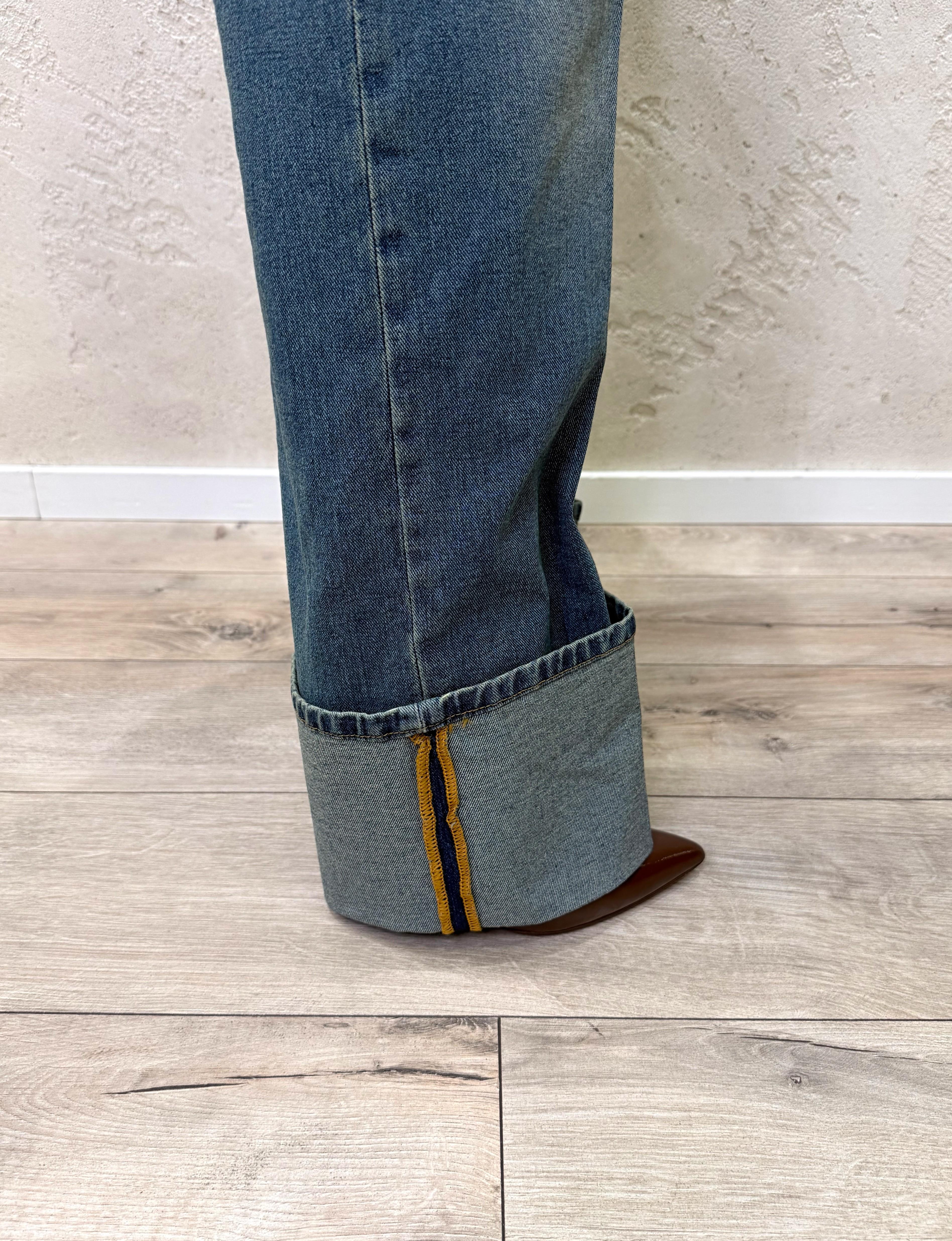 jeans a gamba dritta con maxi risvolto P512A090 DENIIMSLAVATO DIXIE 