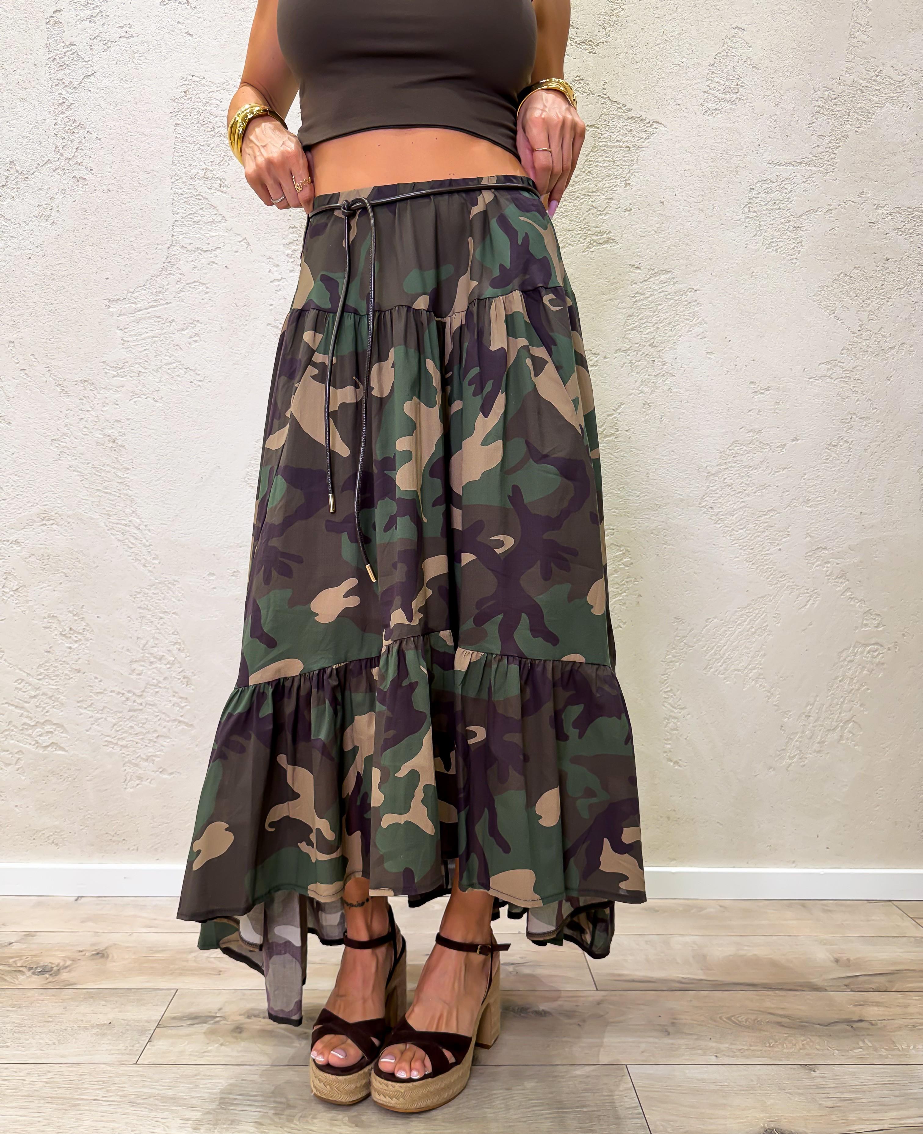 gonna midi asimmetrica con balze in 100% cotone 188/272/2332 CAMOUFLAGE ELEVI 