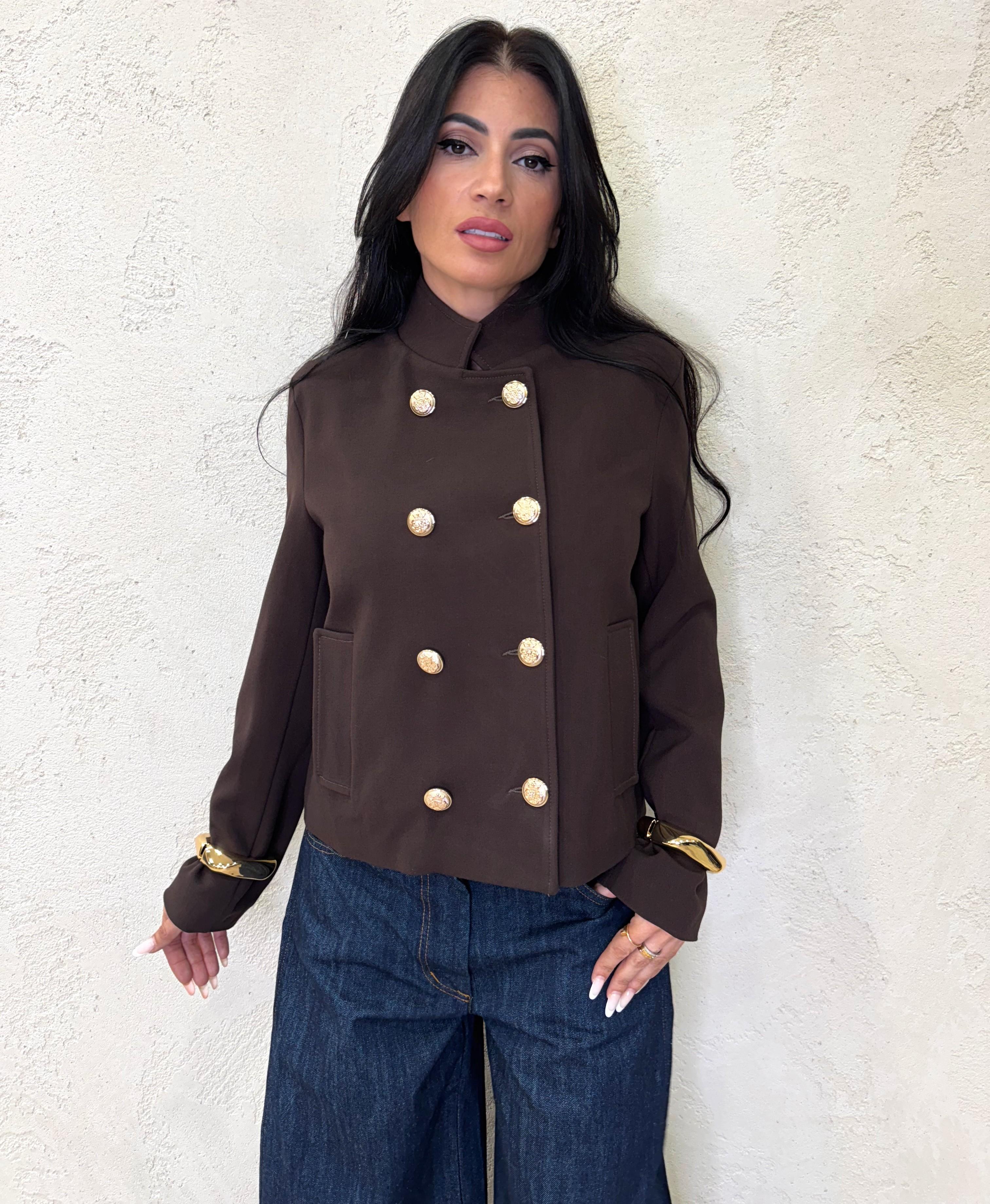 giacca doppiopetto con bottoni a contrasto PP287T505 MORO SUSY MIX 