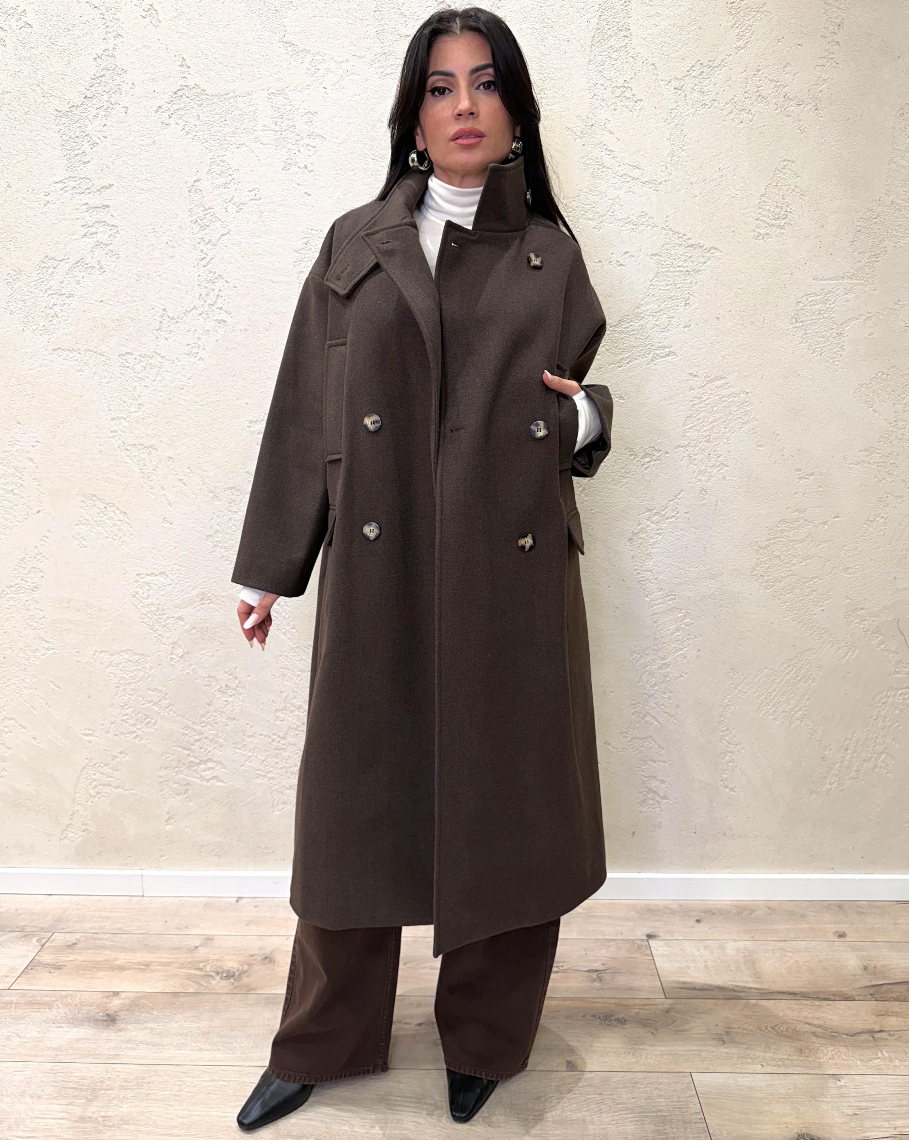 cappotto lungo over misto lana collo alto TF1795 MORO VICOLO 