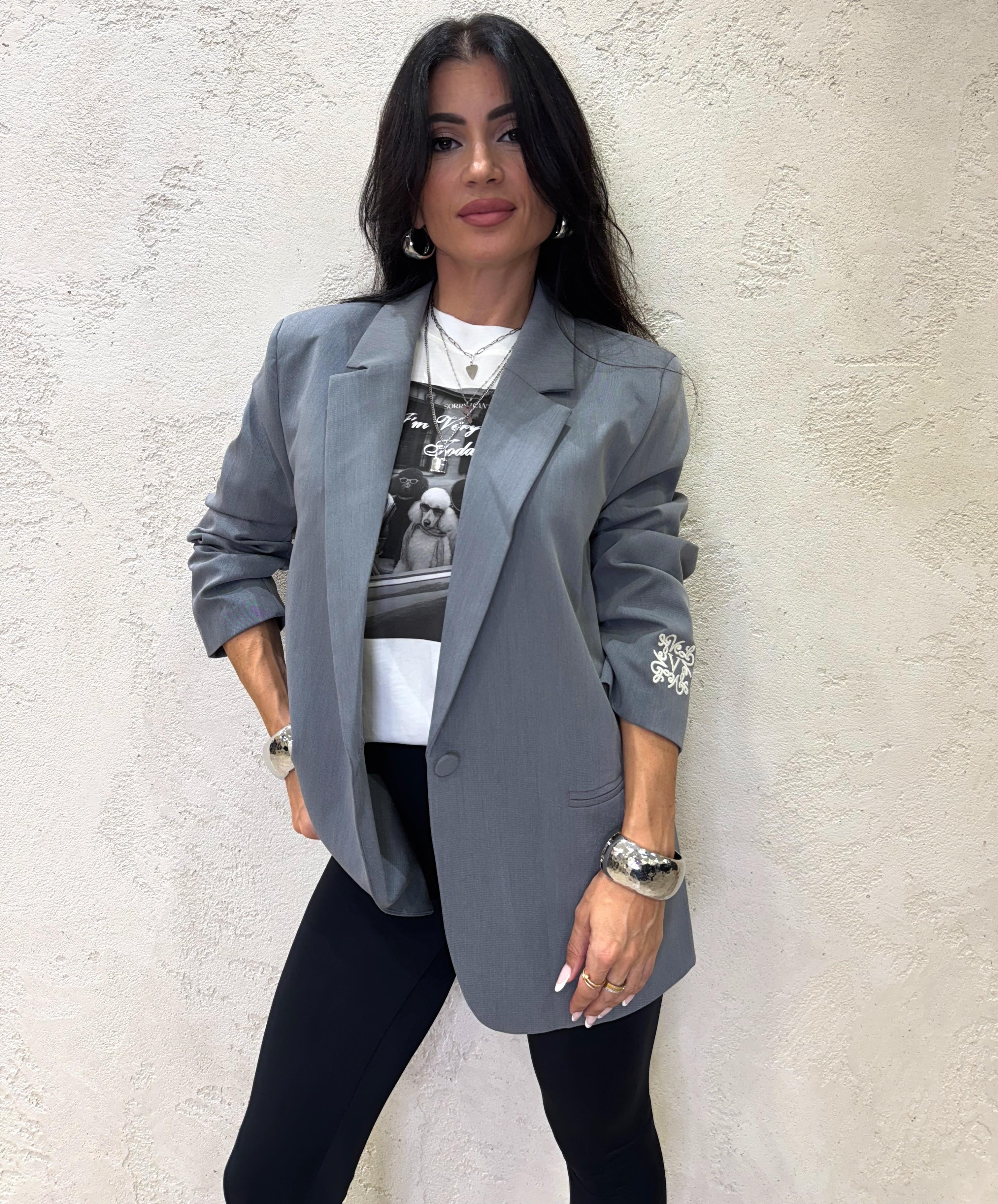 blazer over con ricamo sulla manica RF0235 GRIGIO VICOLO 