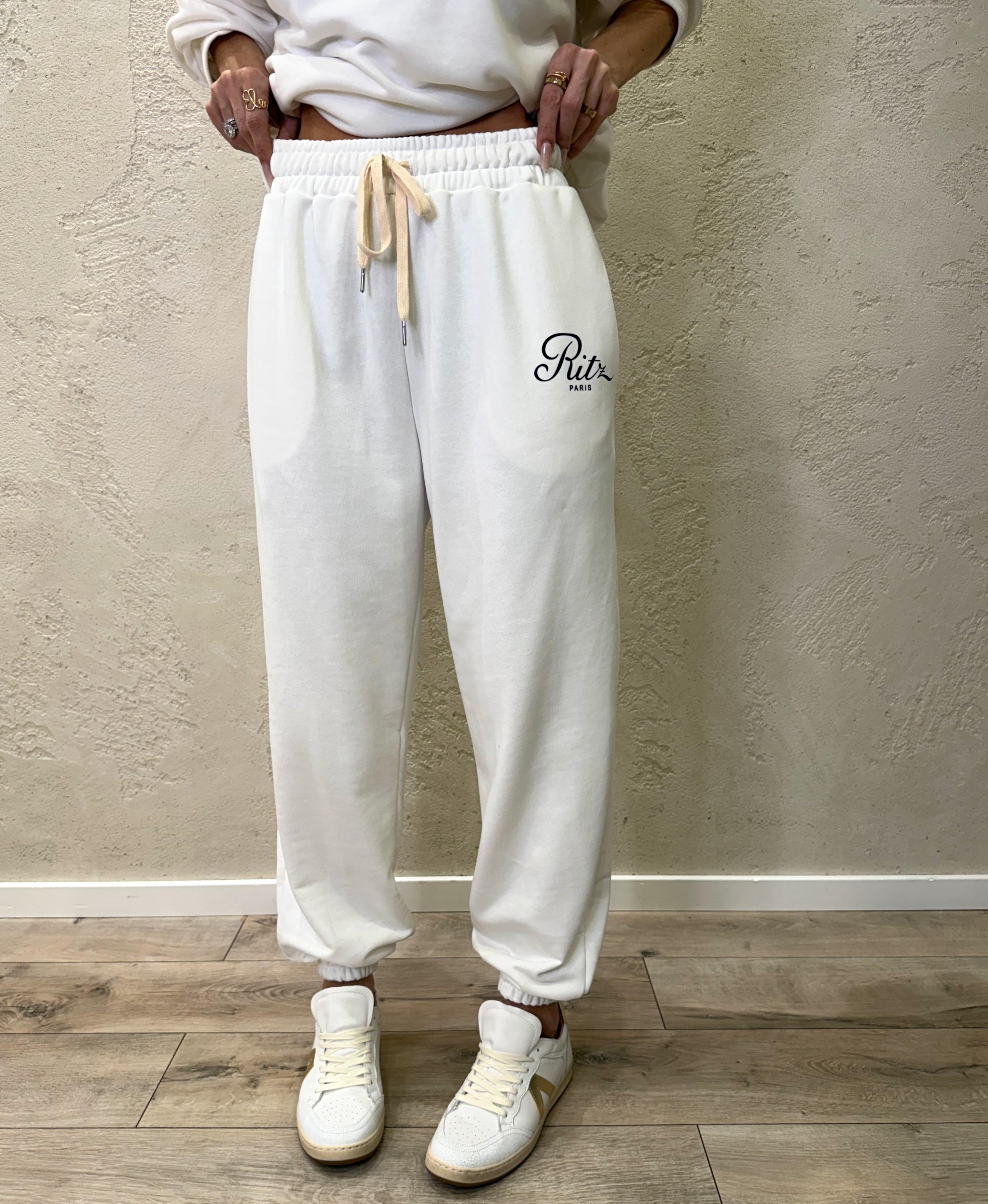 pantaloni di tuta garzata con stampa e polsini sul fondo 26P3971 PANNA/BLU TENSIONE IN 