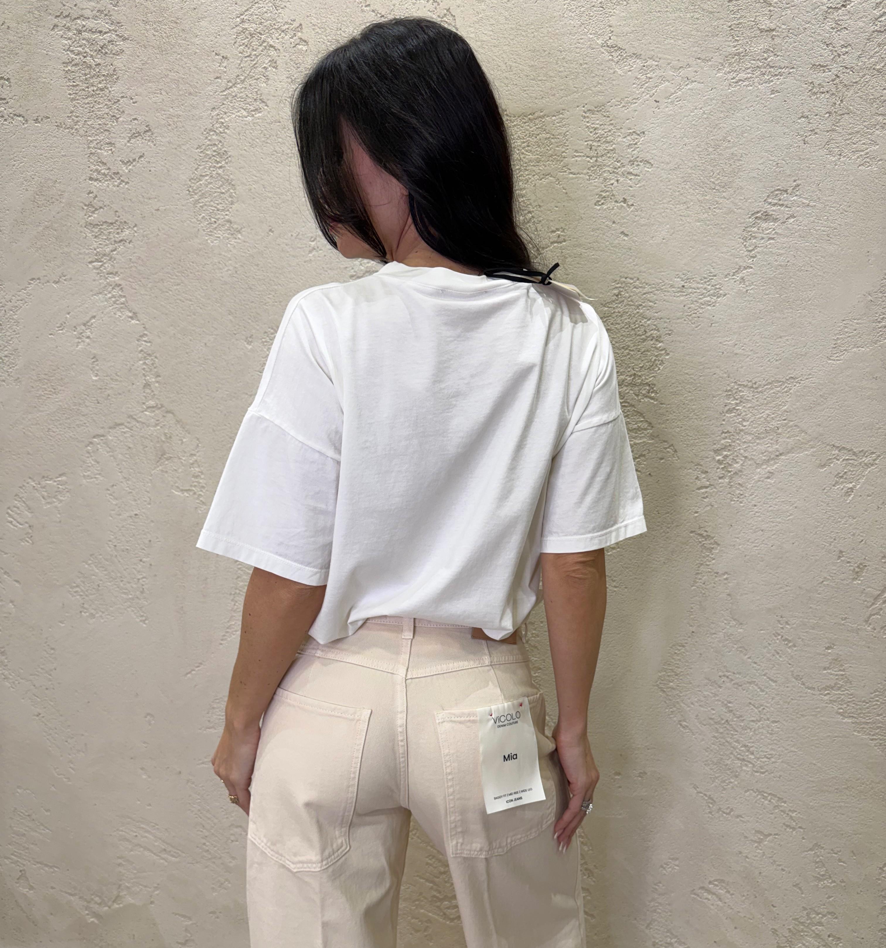 t-shirt over stampa cavallo con strass RAB0089 BURRO VICOLO 