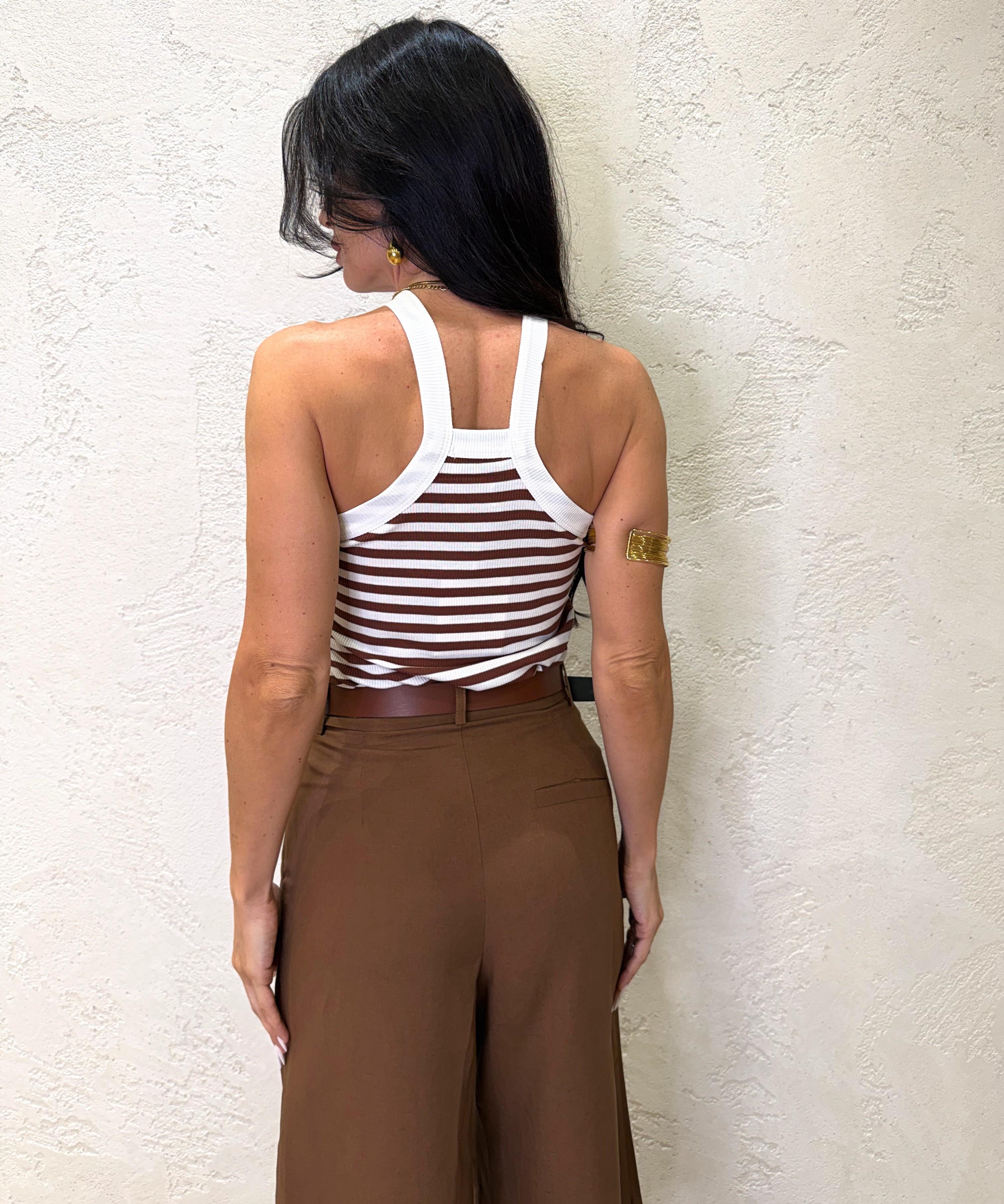 canotta a costine con scollo all'americana in viscosa elasticizzata 2722 TABACCO SUSY MIX 