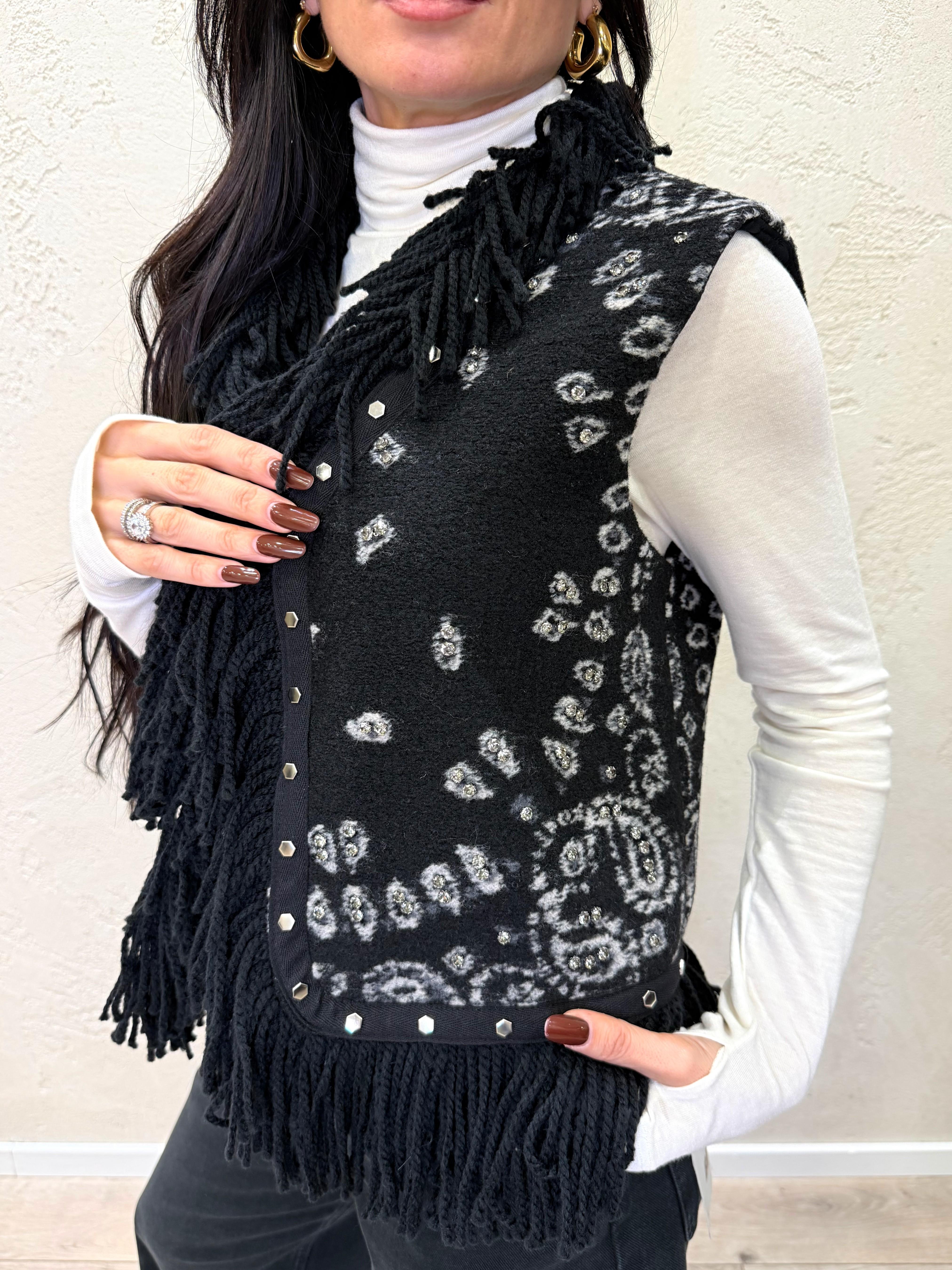 gilet misto lana sfrangiato 3756 NERO TENSIONE IN 