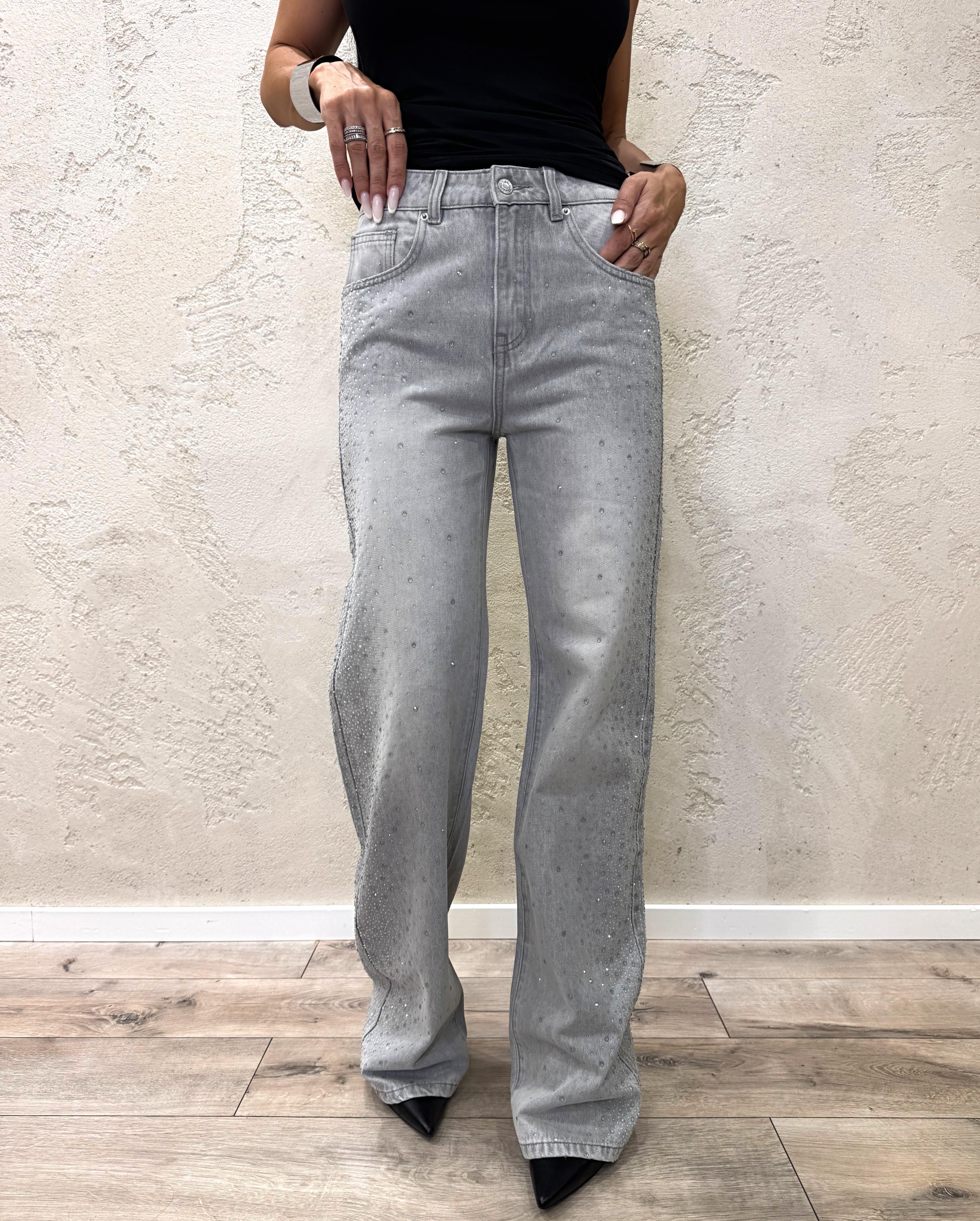jeans modello aurora con cristalli DF5163 GRIGIO VICOLO 