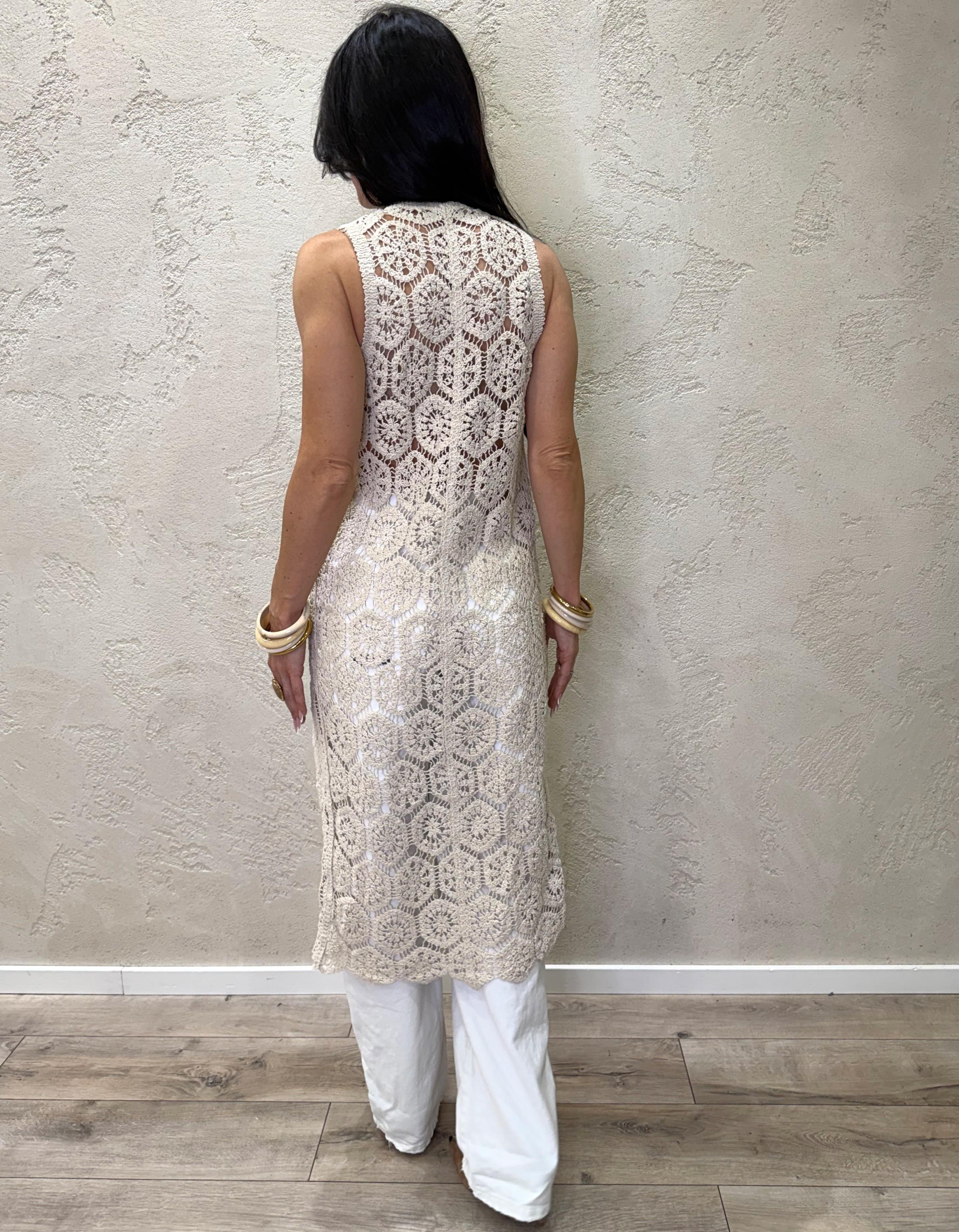 gilet midi in macramè ZS380071 ECRU SUSY MIX 