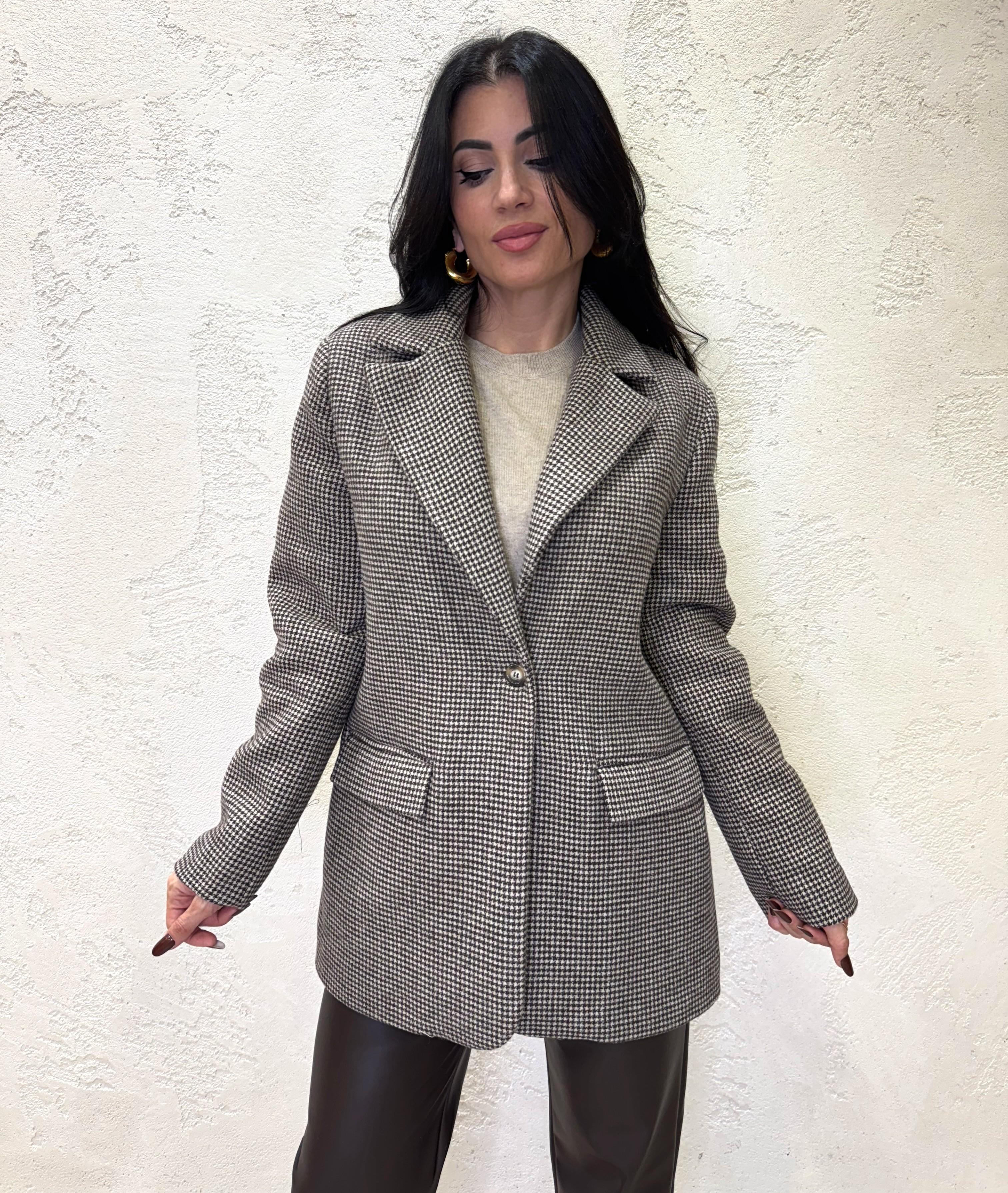 cappotto media lunghezza in pied de poule TF1763 PIEDDEPOLUE VICOLO 