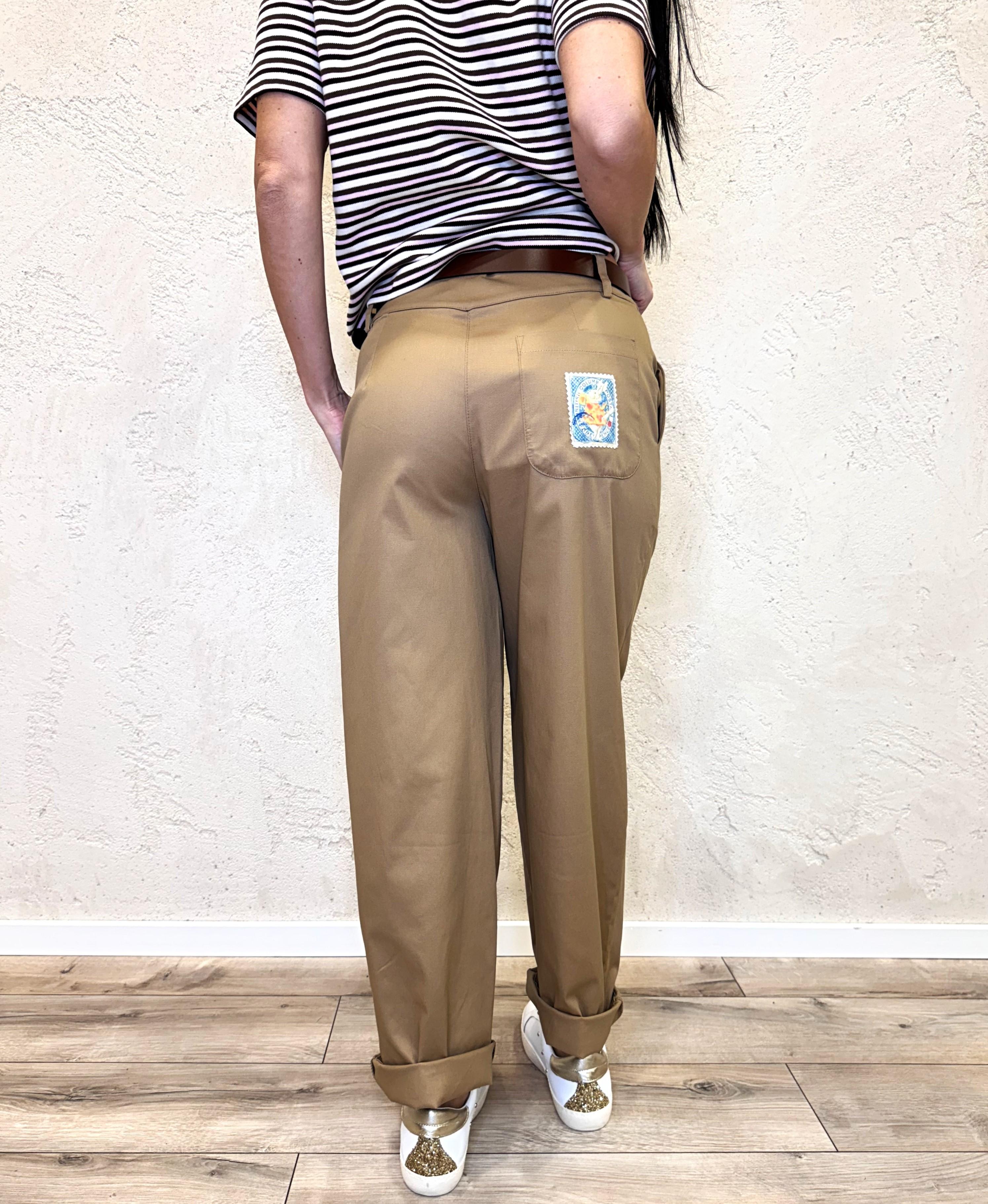 pantaloni in cotone modello ferro di cavallo 35944G SABBIA MOTEL 