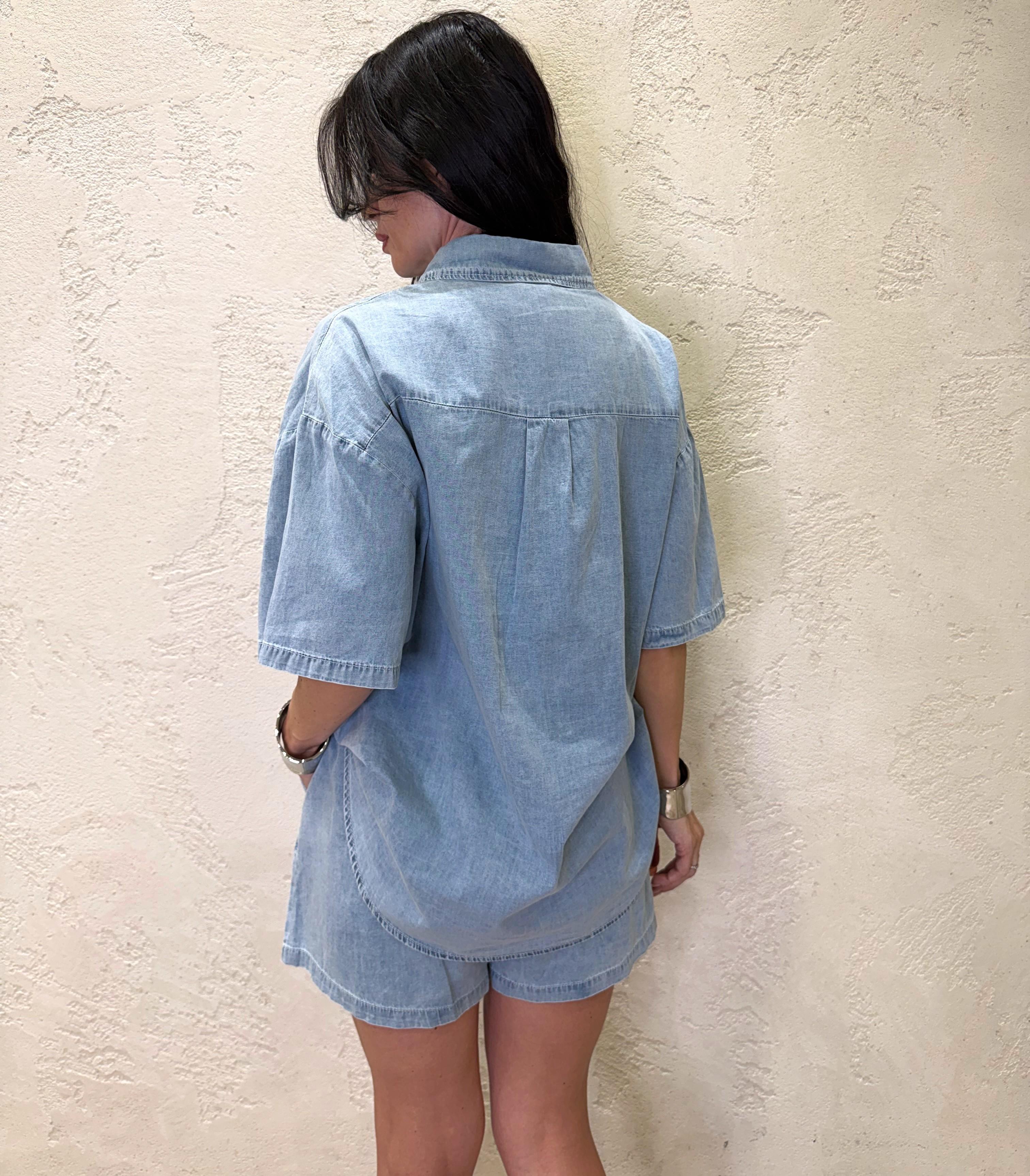 completo corto in tela chambray con dettaglio di strass MF2424 DENIM SUSY MIX 