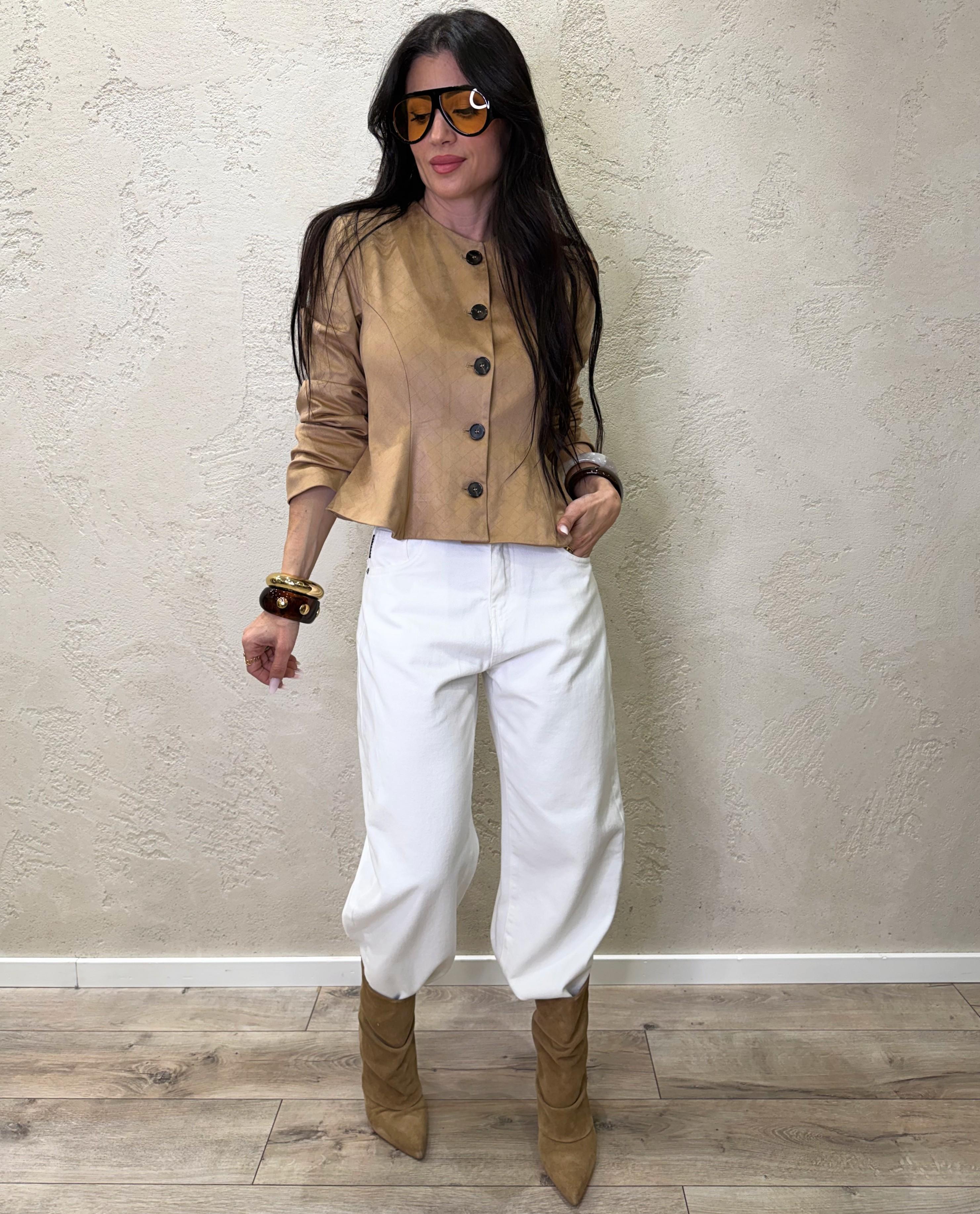 giacca intreccio scamosciata con collo rotondo leggermente svasata 26B4395 BEIGE TENSIONE IN 