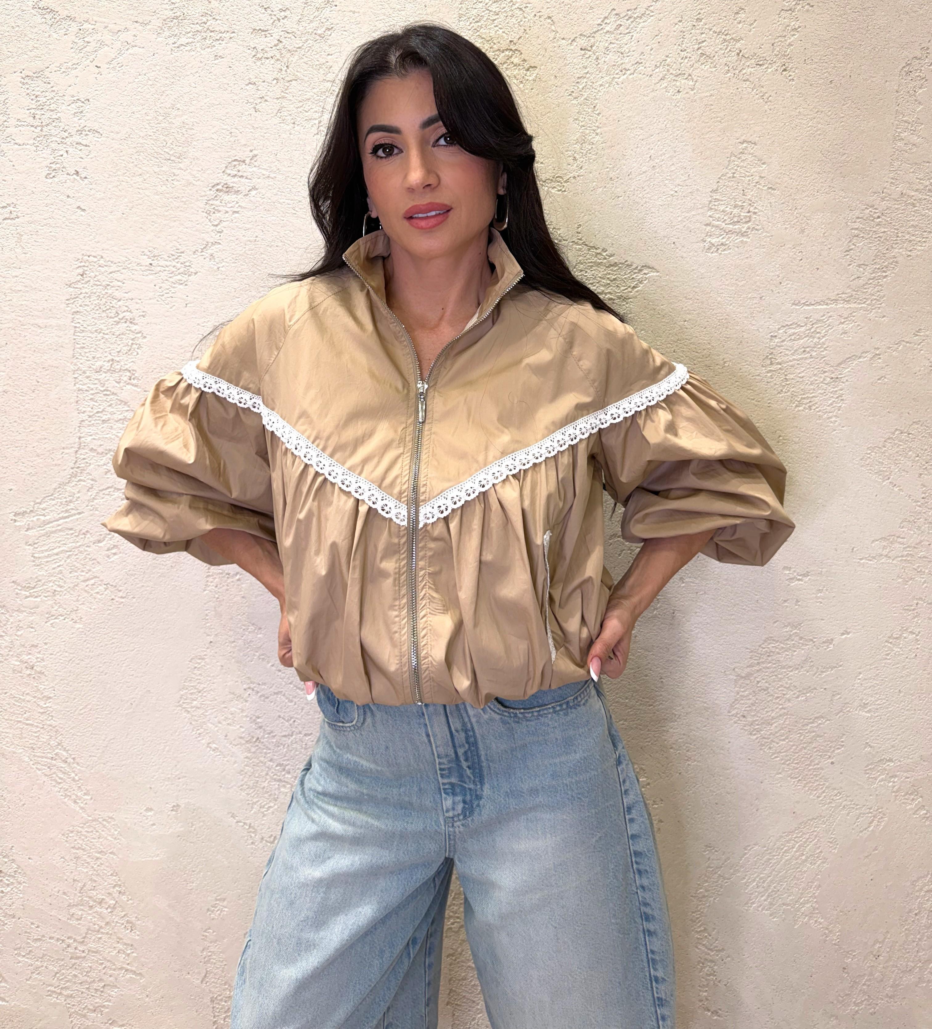 bomber 100% cotone con inserto macramè 26B4741 BEIGE TENSIONE IN 