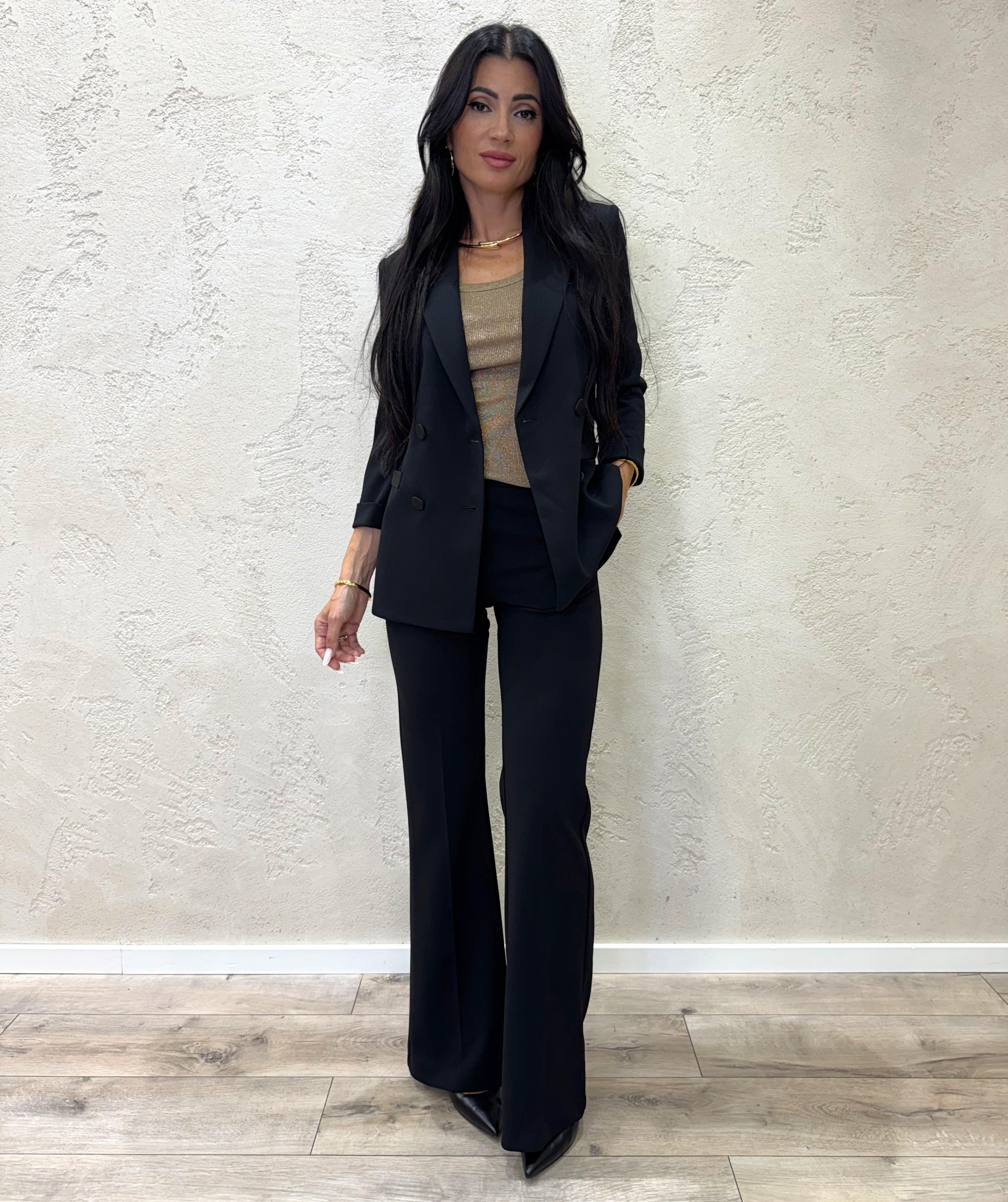 pantalone a zampa in crepe elasticizzato P3E9KAW NERO IMPERIAL 