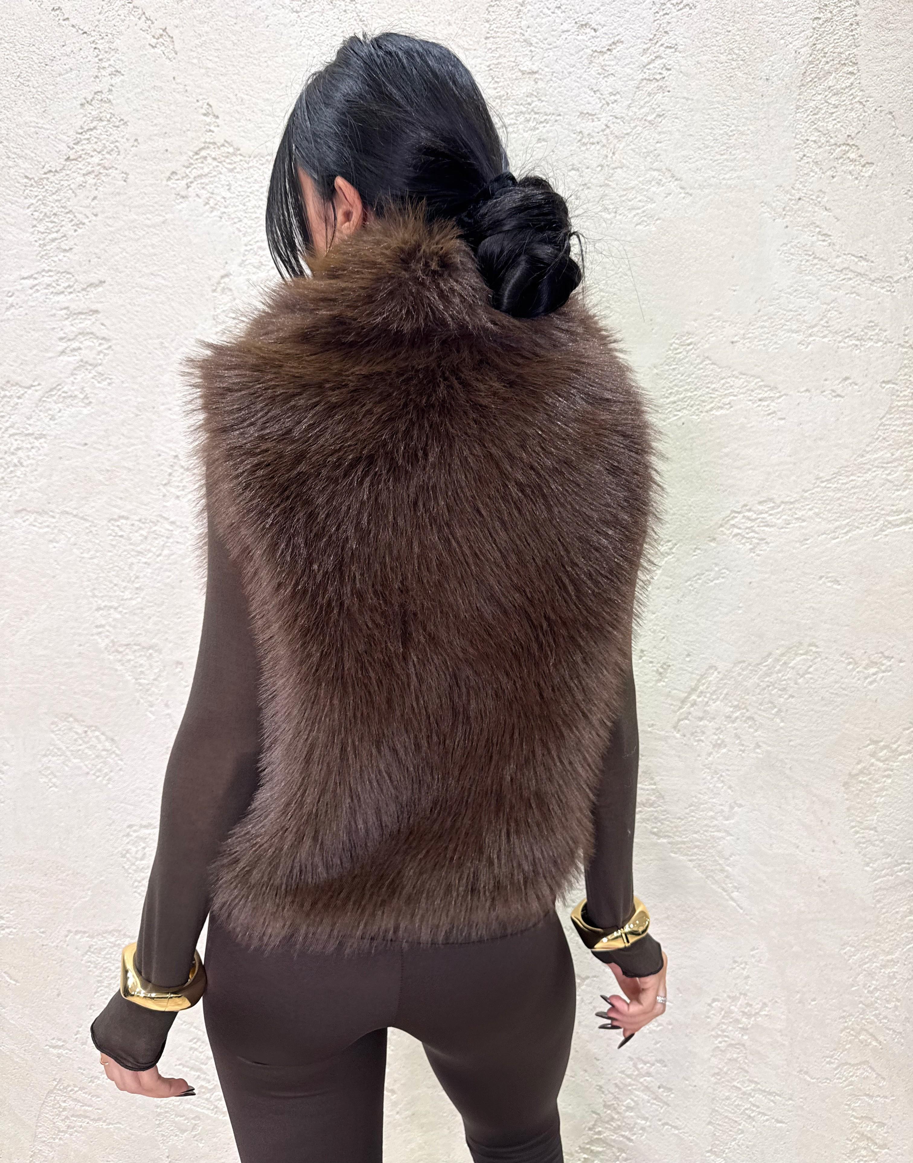 ecopelliccia smanicata a pelo lungo GILETECOFUR MORO SUSY MIX 