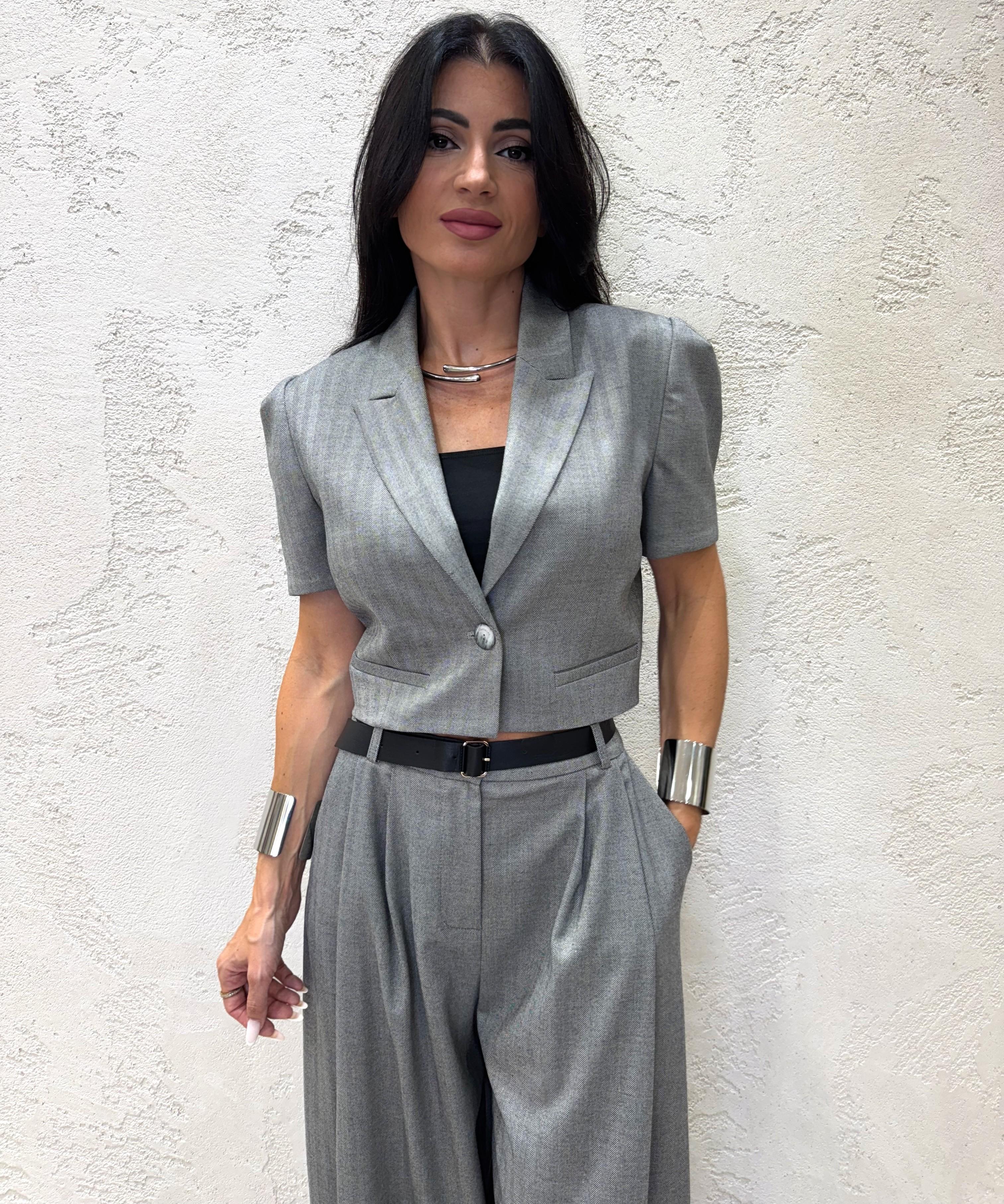 blazer crop a spina di pesce con maniche corte JBF2KGD GRIGIO IMPERIAL 