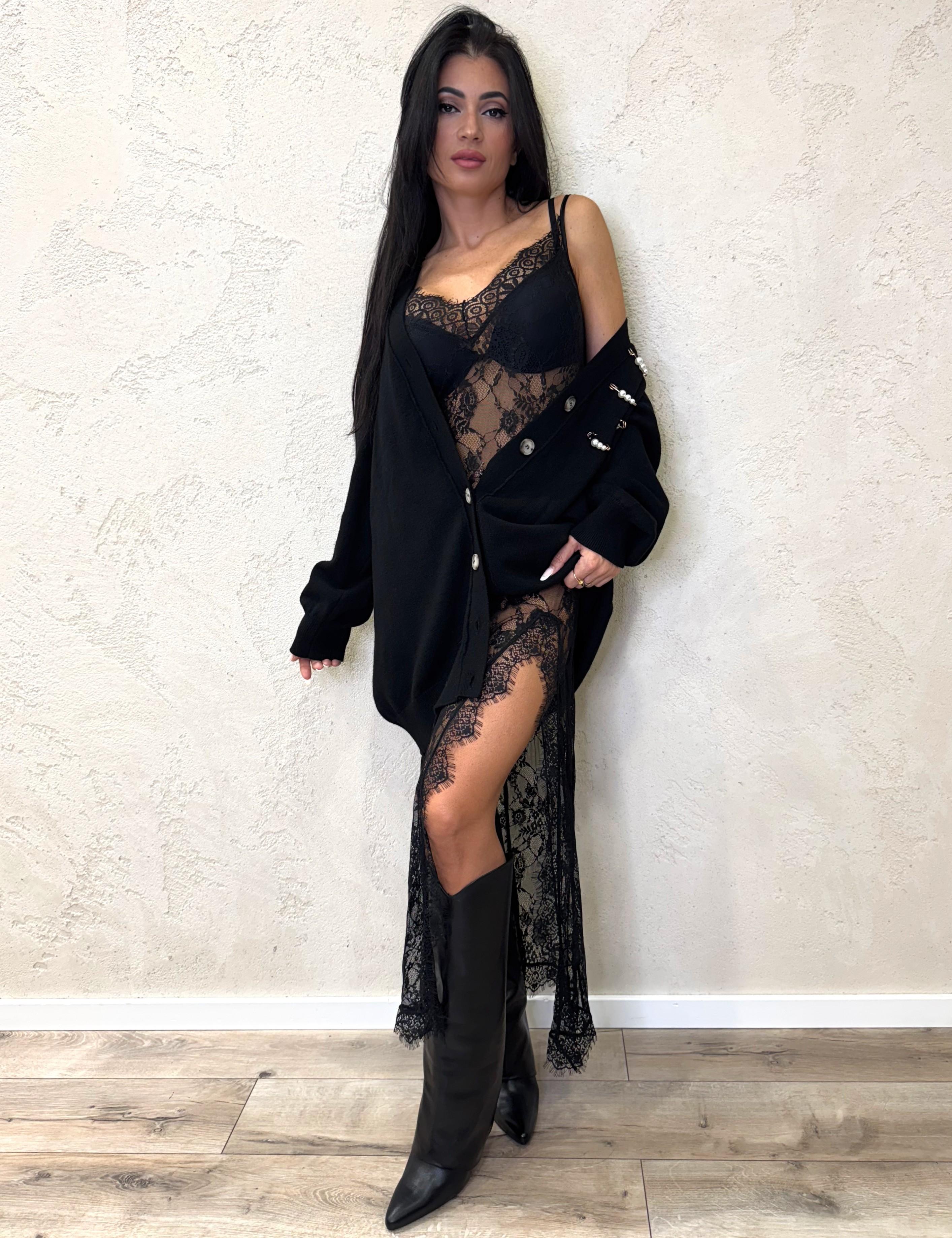 abito lungo in pizzo 37480 NERO TENSIONE IN 