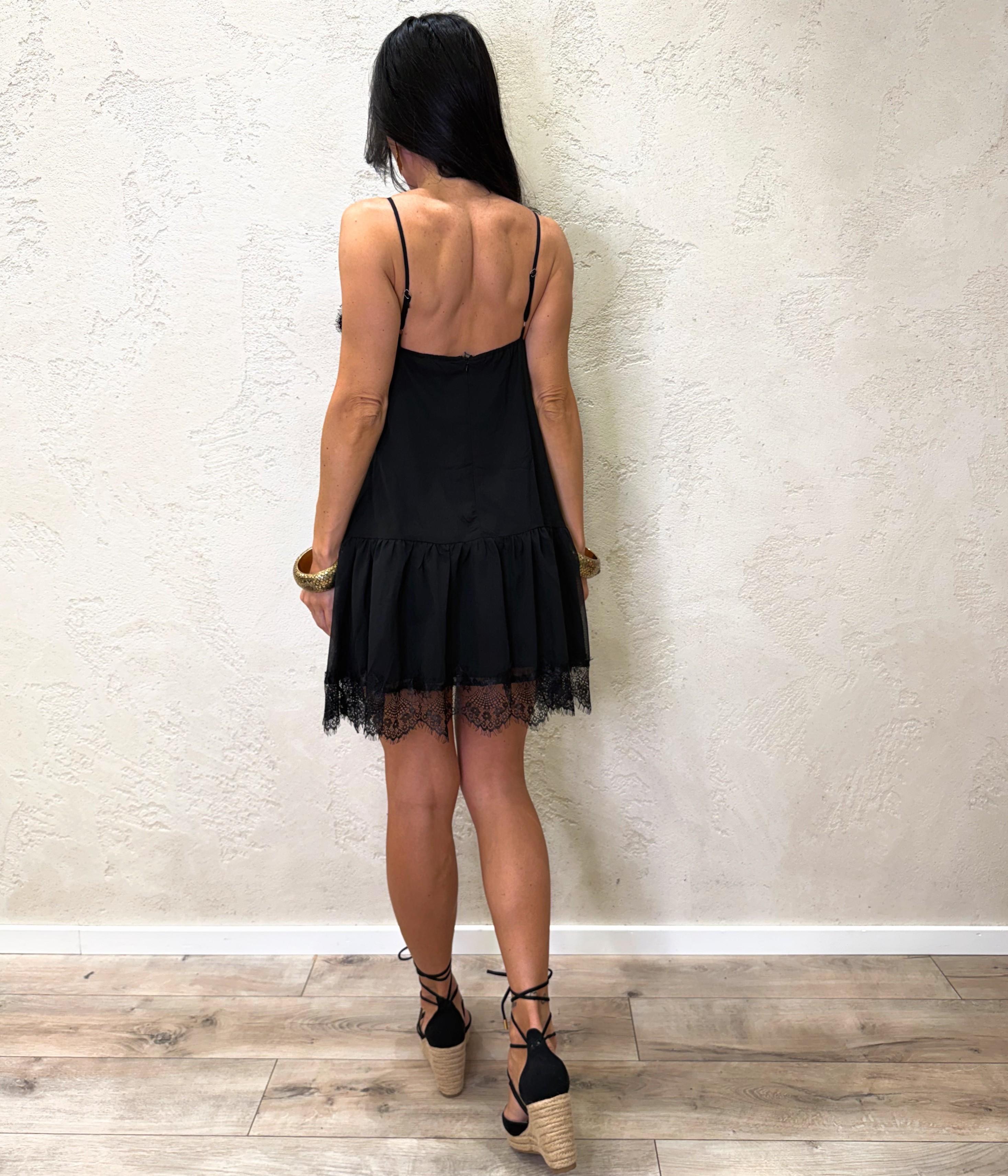 abito mini con inserti in pizzo 12219 NERO SUSY MIX 