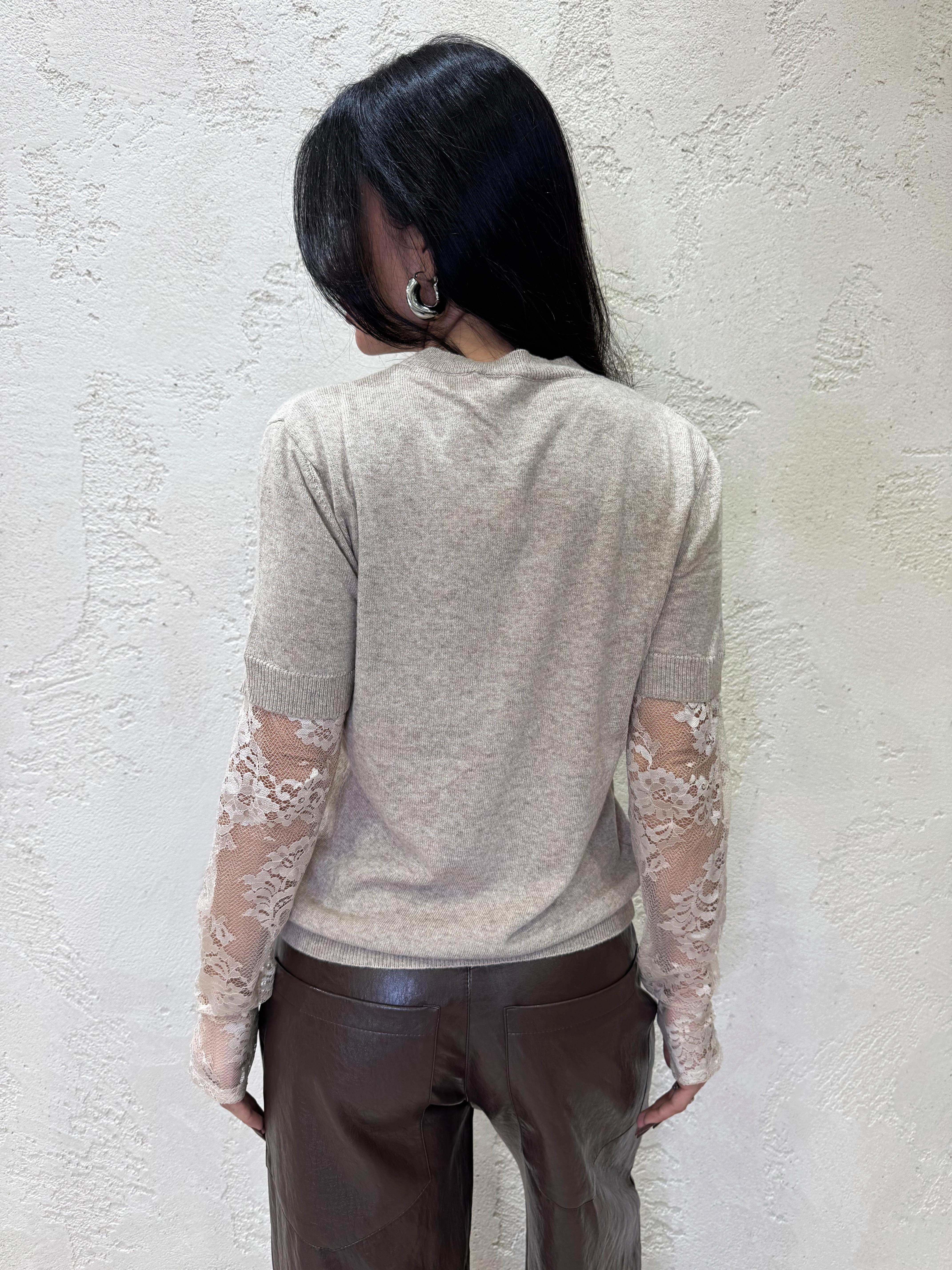 pull misto chashmere con manicotti in pizzo 22199F KASHA VICOLO 