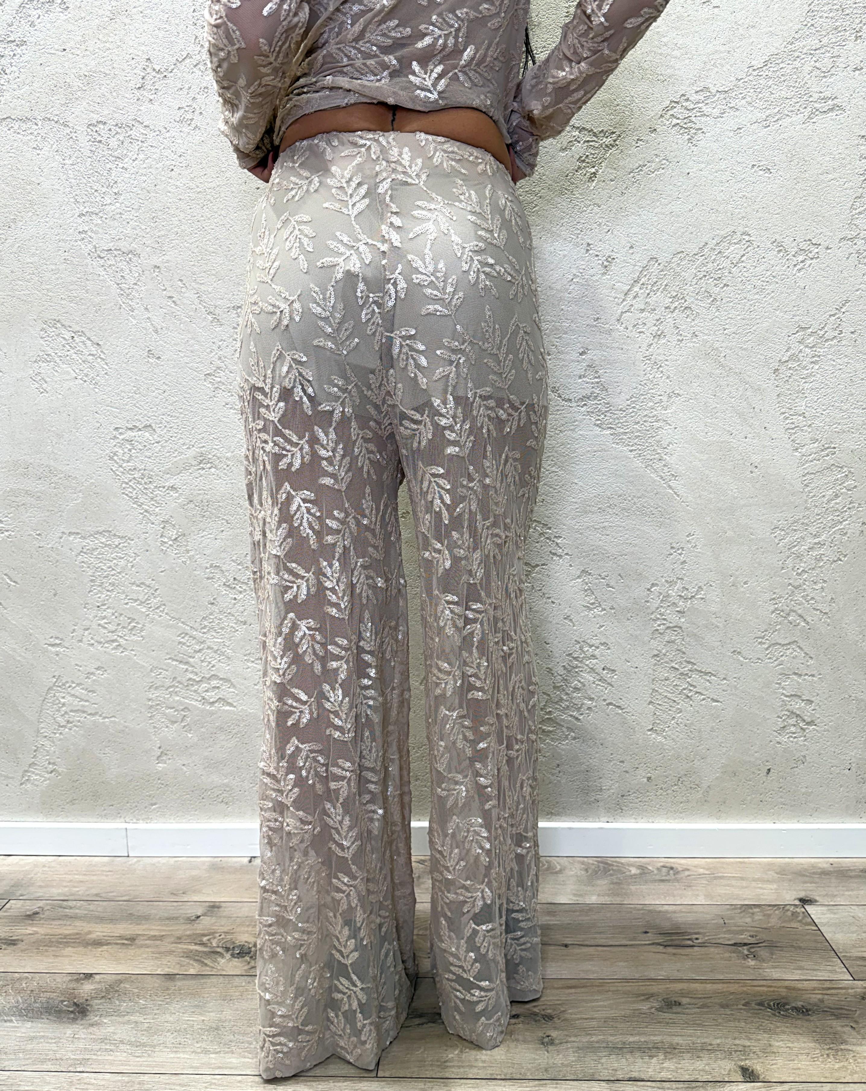 pantalone in toulle con paillettes ricamate e coulotte W25PC02 PANNA MOTEL 