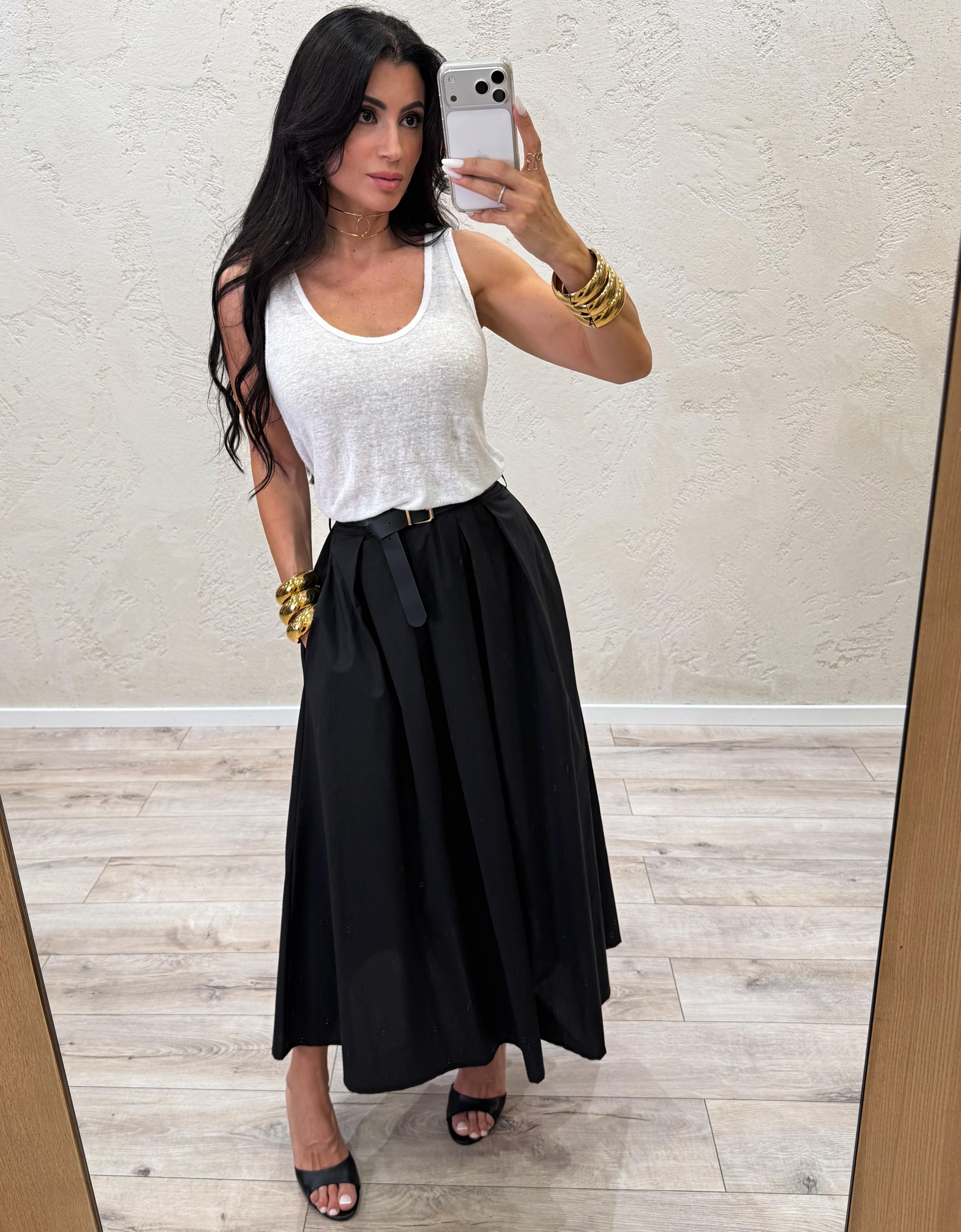 gonna midi ampia con pinces in 100% cotone leggero A191U NERO SUSY MIX 