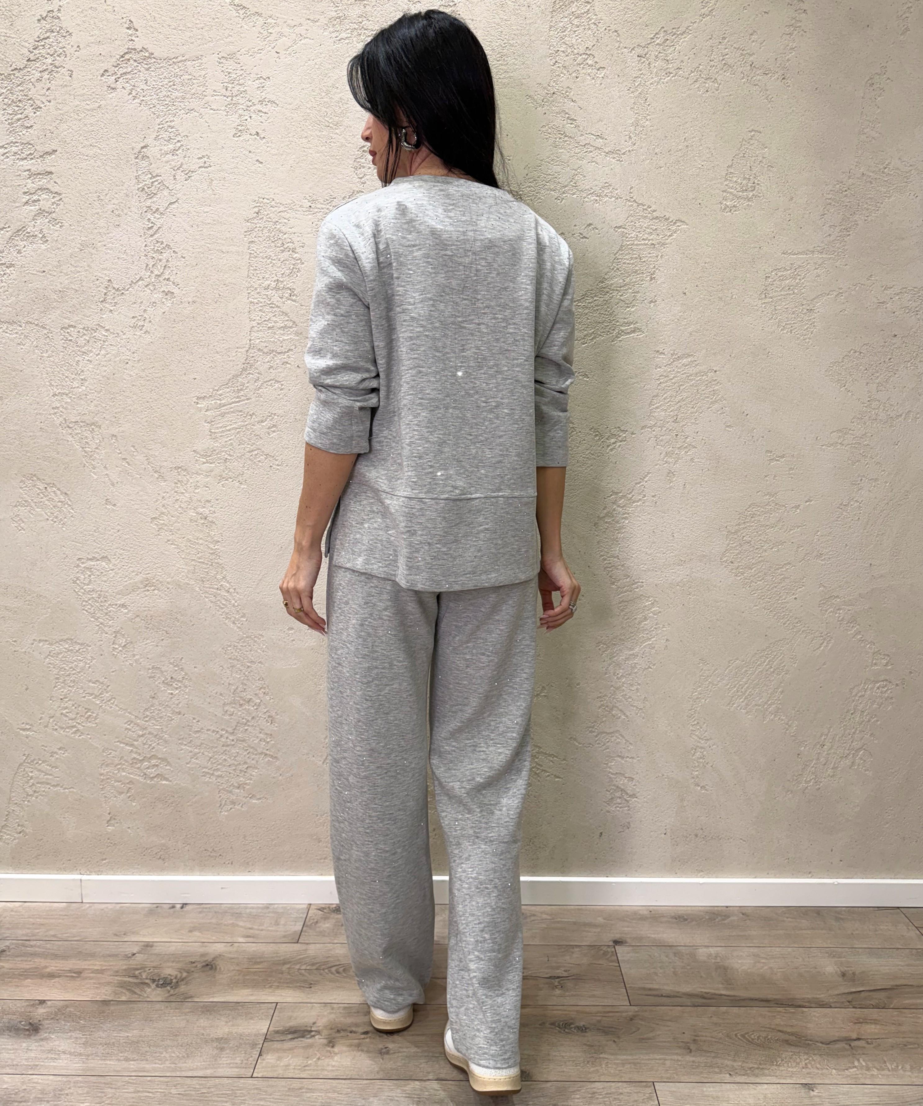 completo coordinato in felpa con strass COMPLETRASS GRIGIO ELEVI 