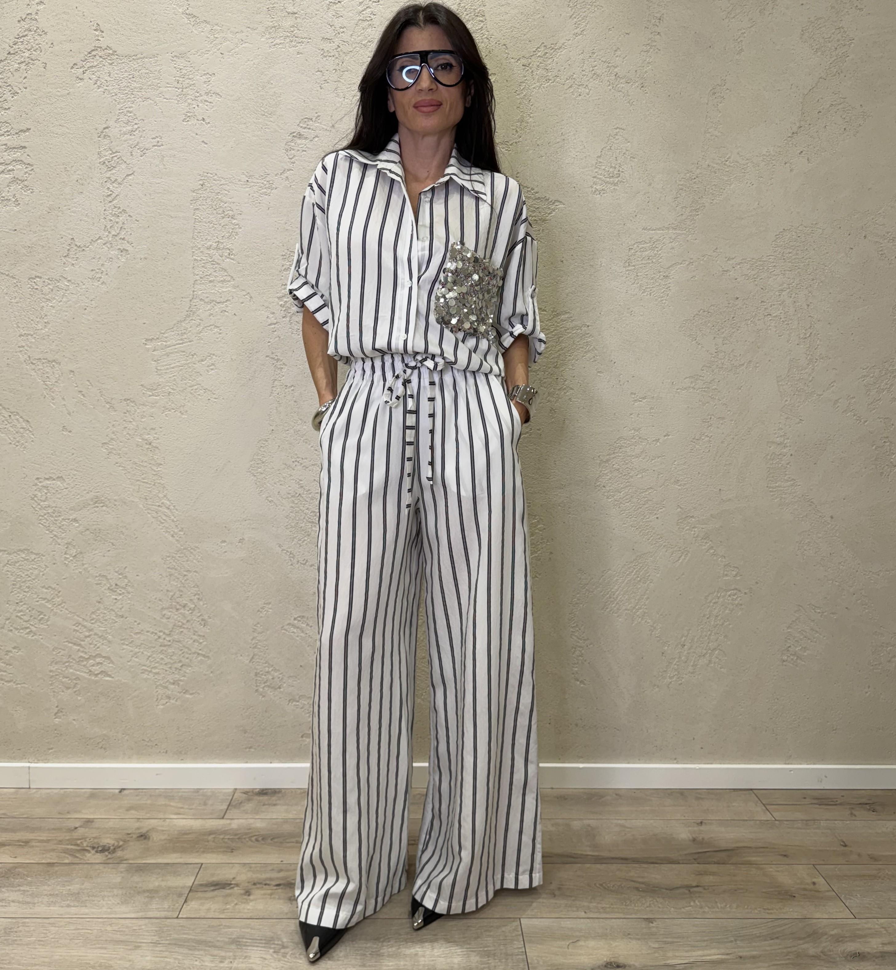 pantaloni a palazzo fantasia a righe PE260221 BIANCO/NERO TENSIONE IN 